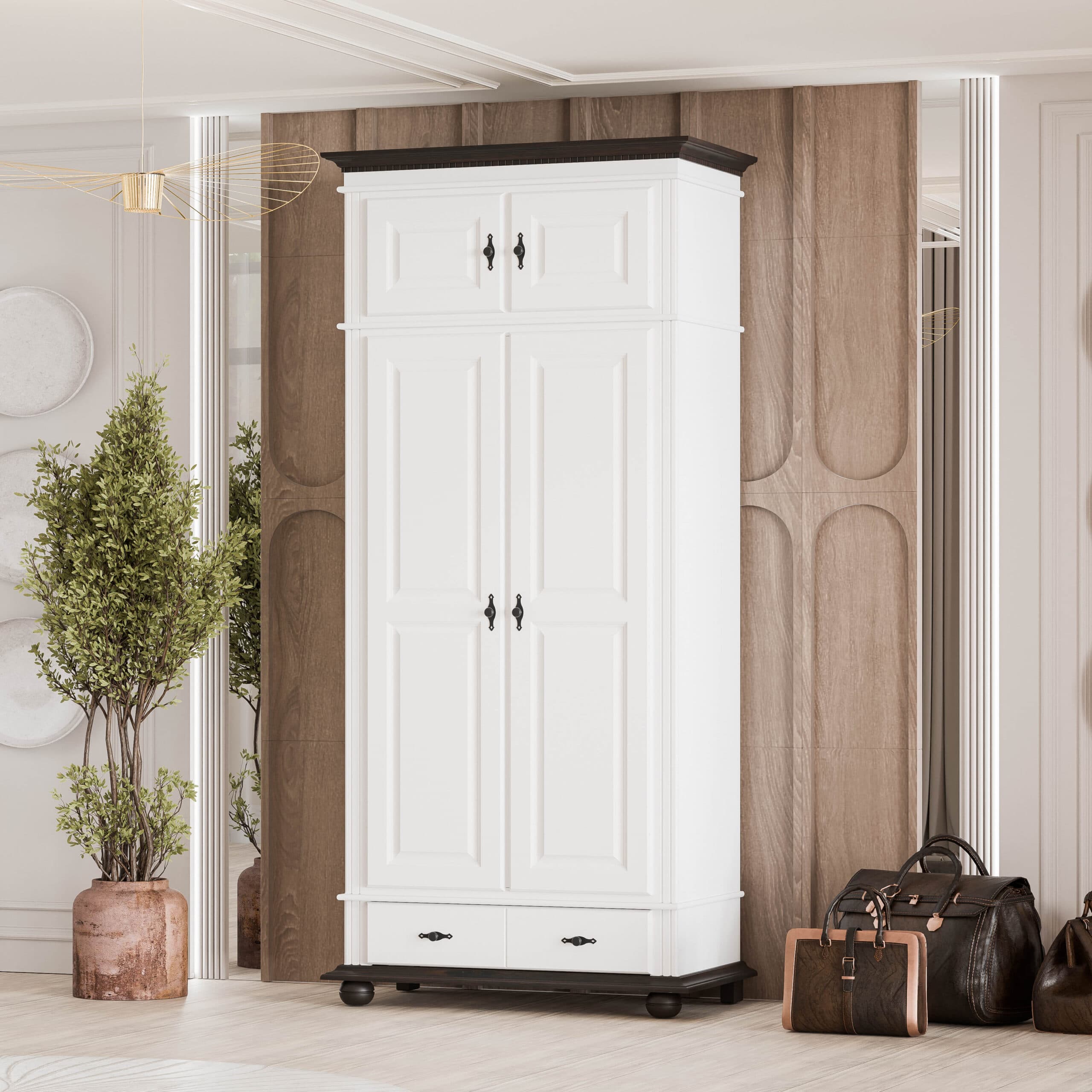 Armoire en bois massif Fjord, 2 portes avec élément supérieur, 110 cm