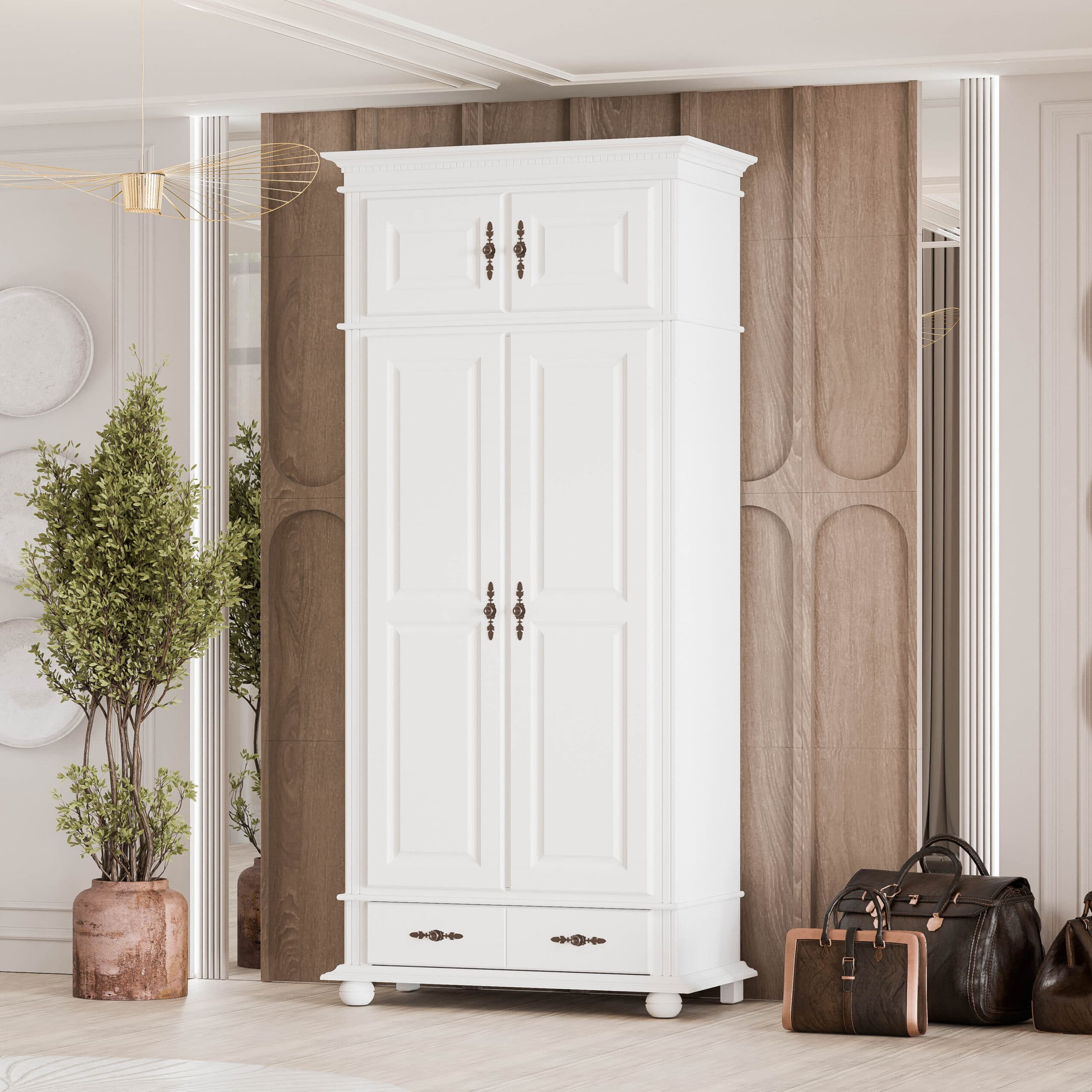 Armoire en bois massif Fjord, 2 portes avec élément supérieur, 110 cm