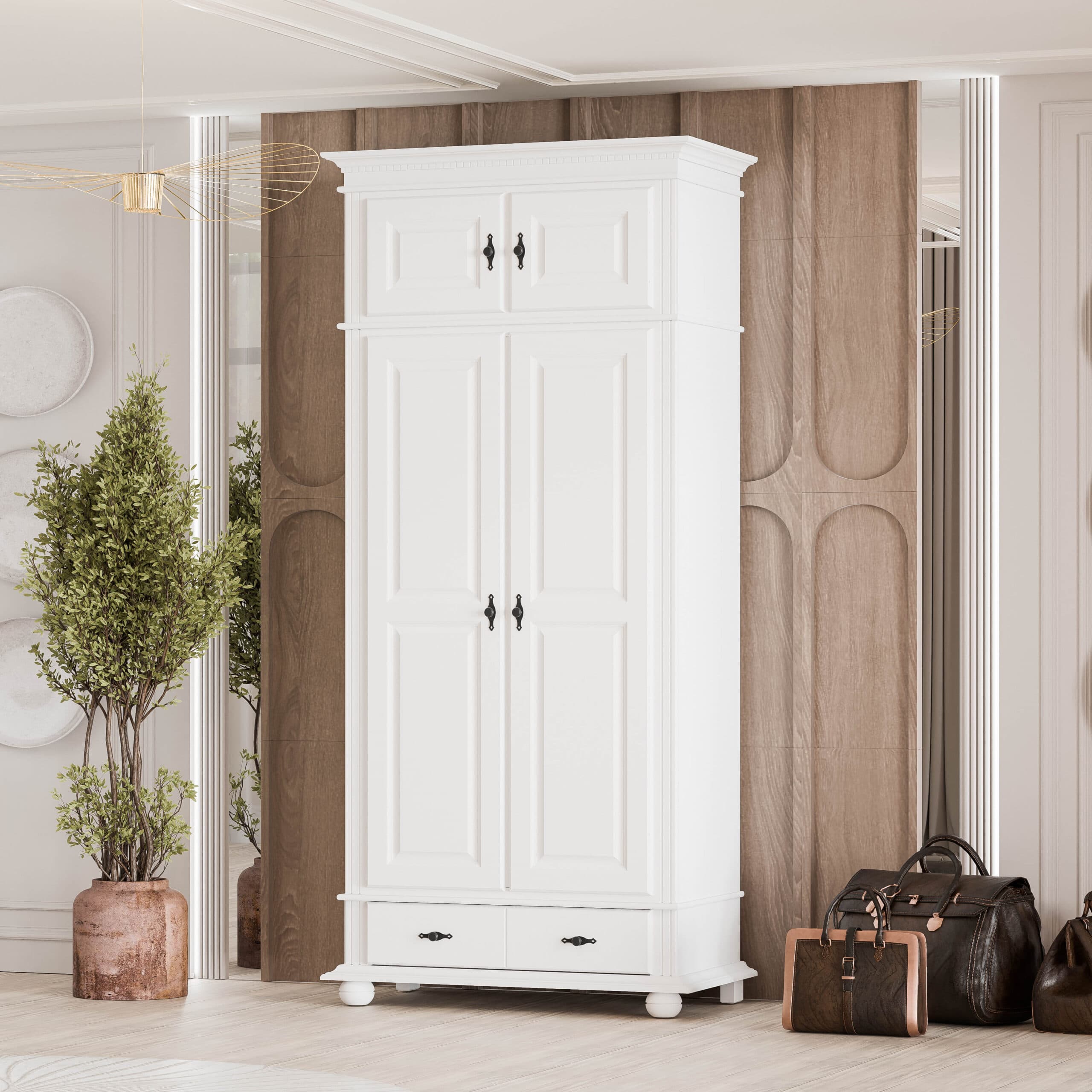 Armoire en bois massif Fjord, 2 portes avec élément supérieur, 110 cm