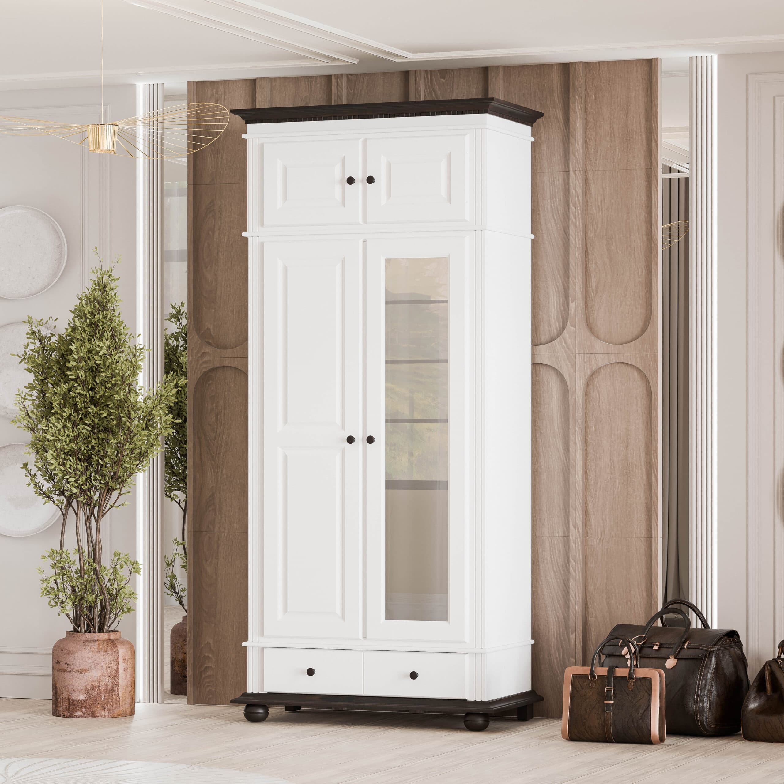 Armoire en bois massif Fjord, 2 portes avec élément supérieur, 110 cm