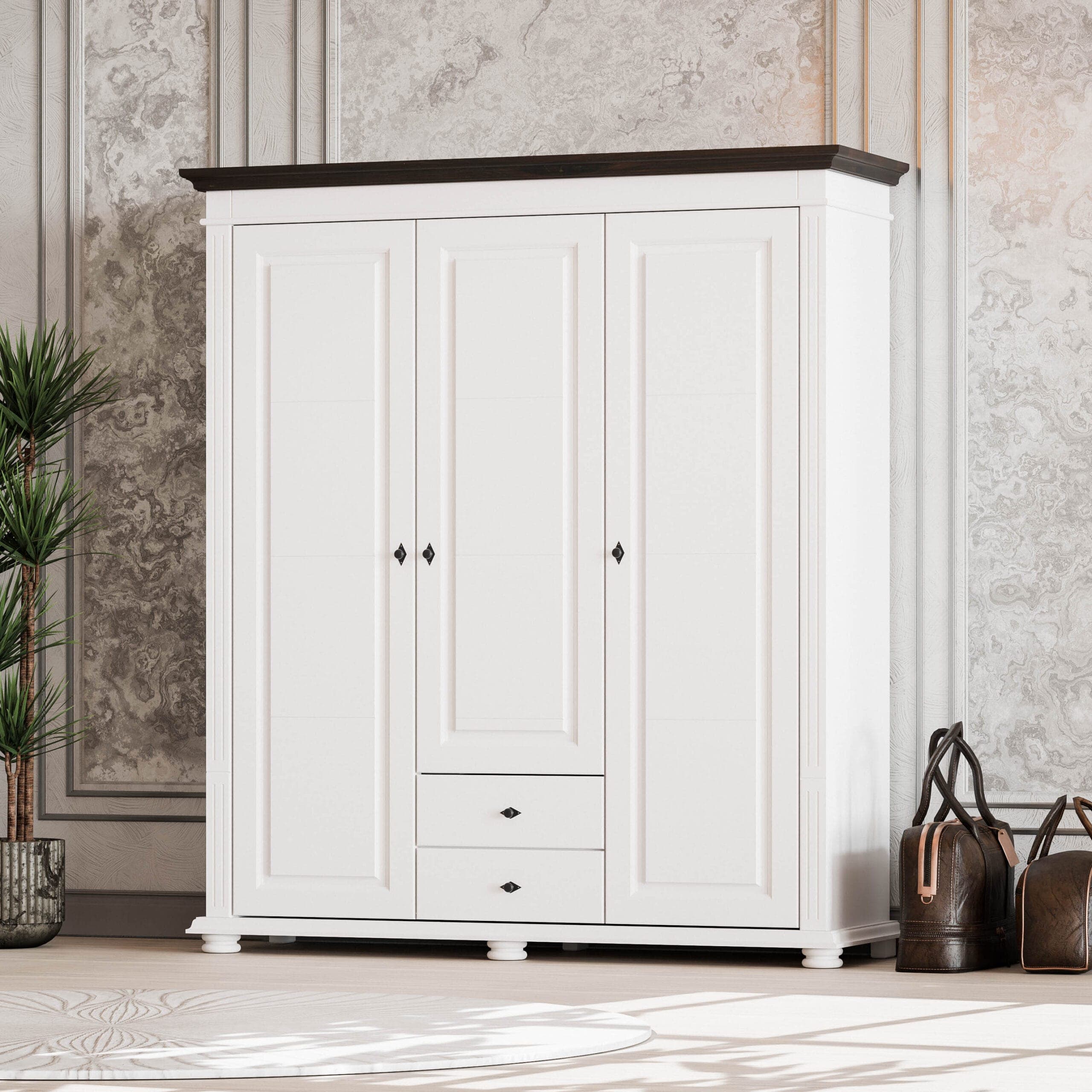 Armoire en bois massif Skagen, à 3 portes, sans miroir