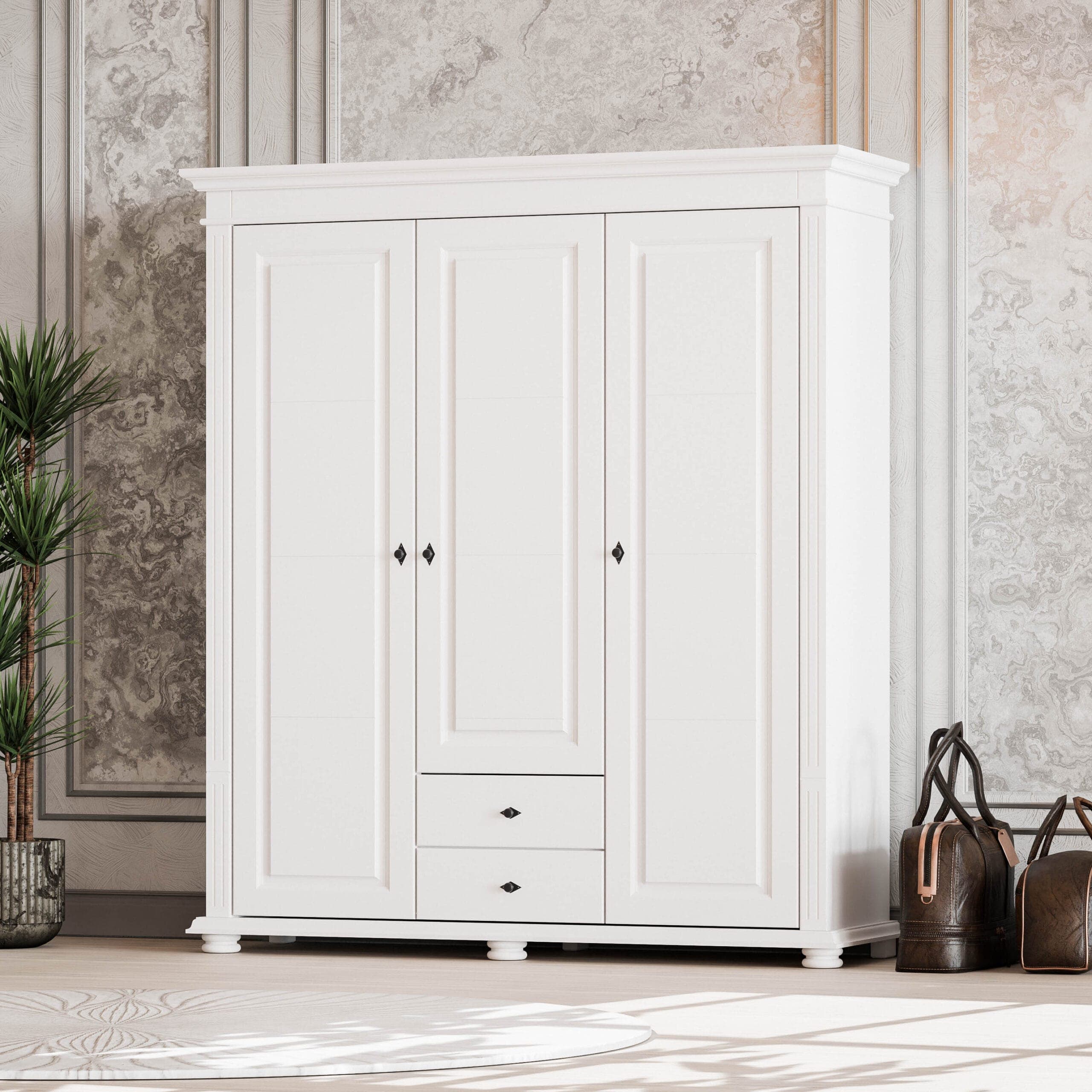 Armoire en bois massif Skagen, à 3 portes, sans miroir