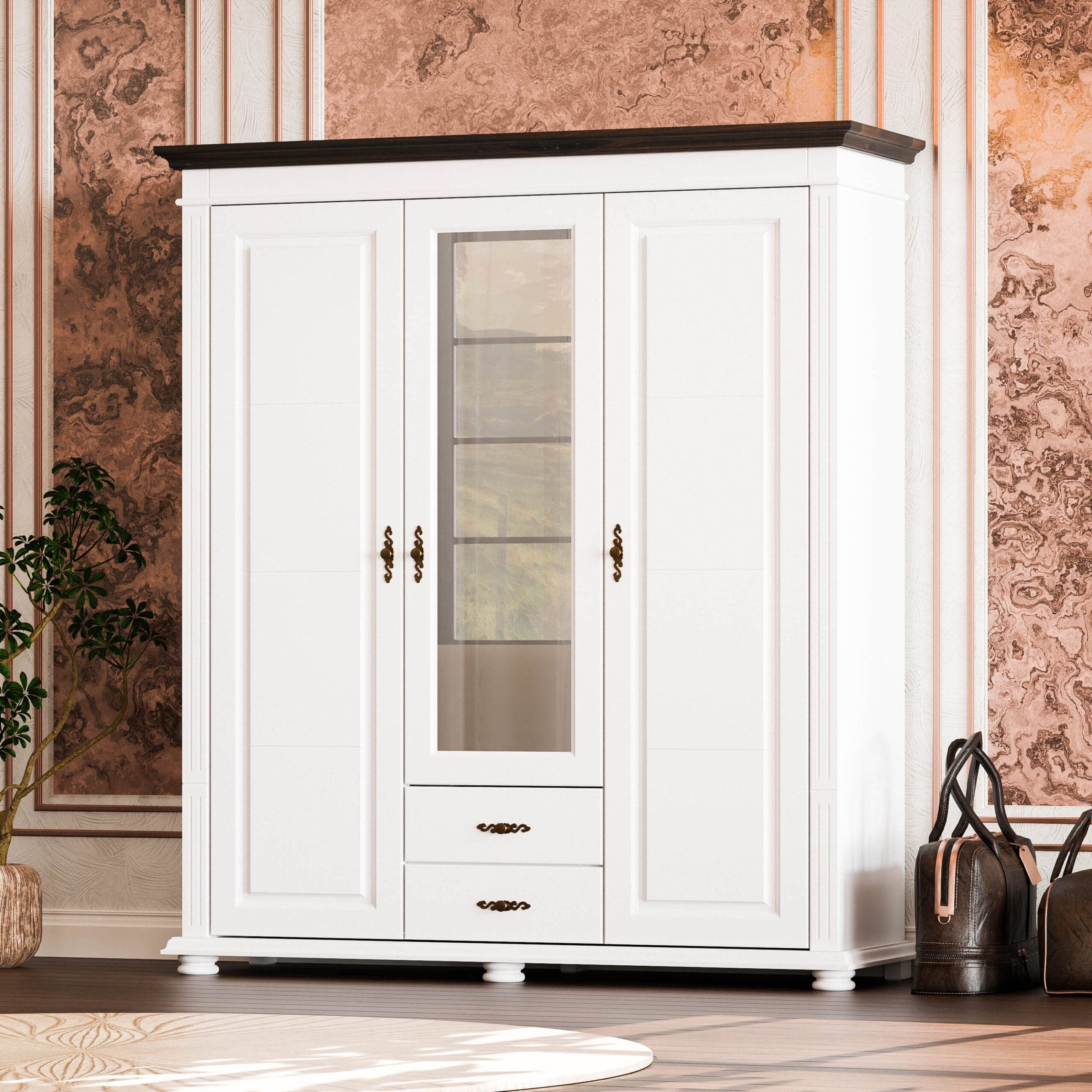 Armoire en bois massif « Skagen » à 3 portes et 2 tiroirs