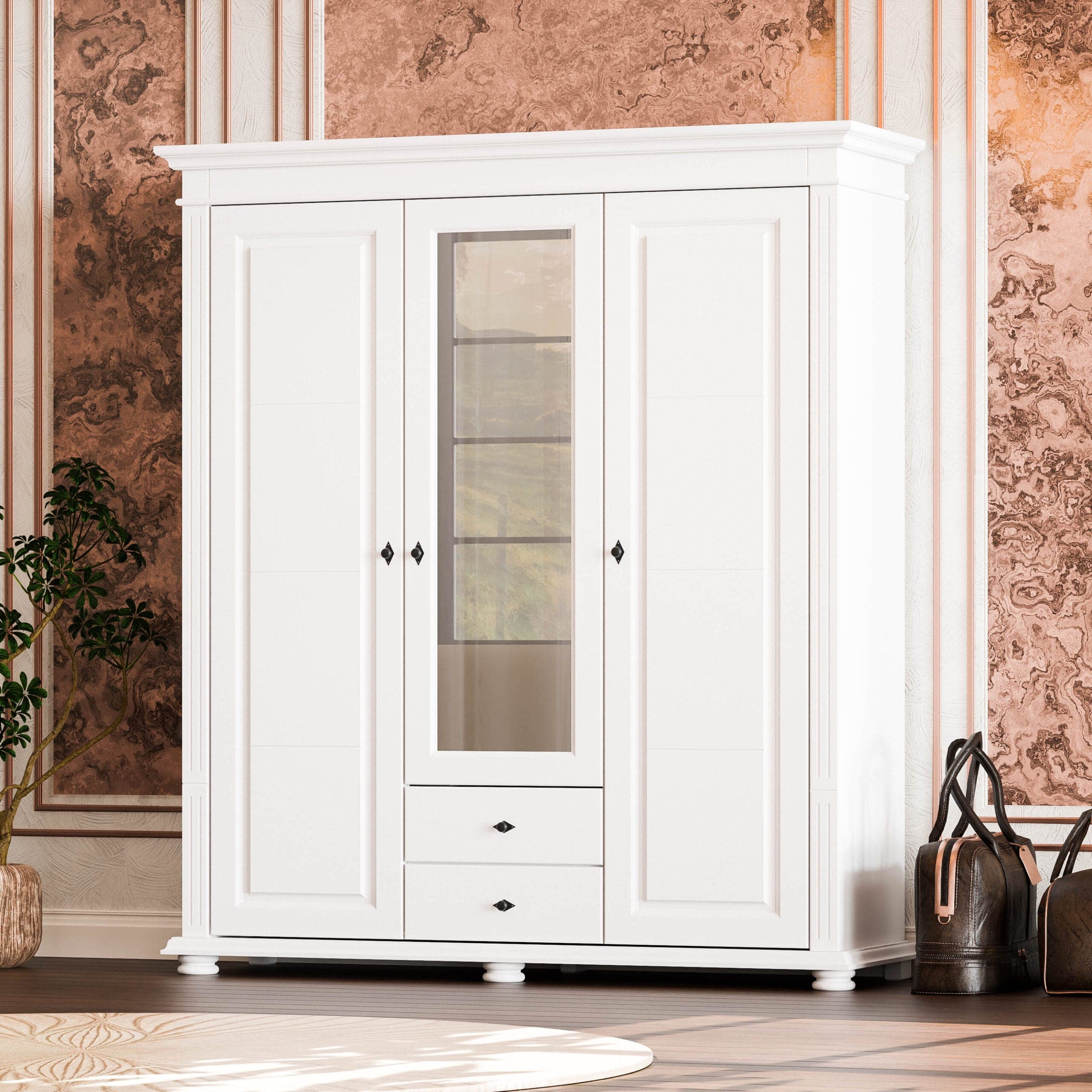 Armoire en bois massif « Skagen » à 3 portes et 2 tiroirs