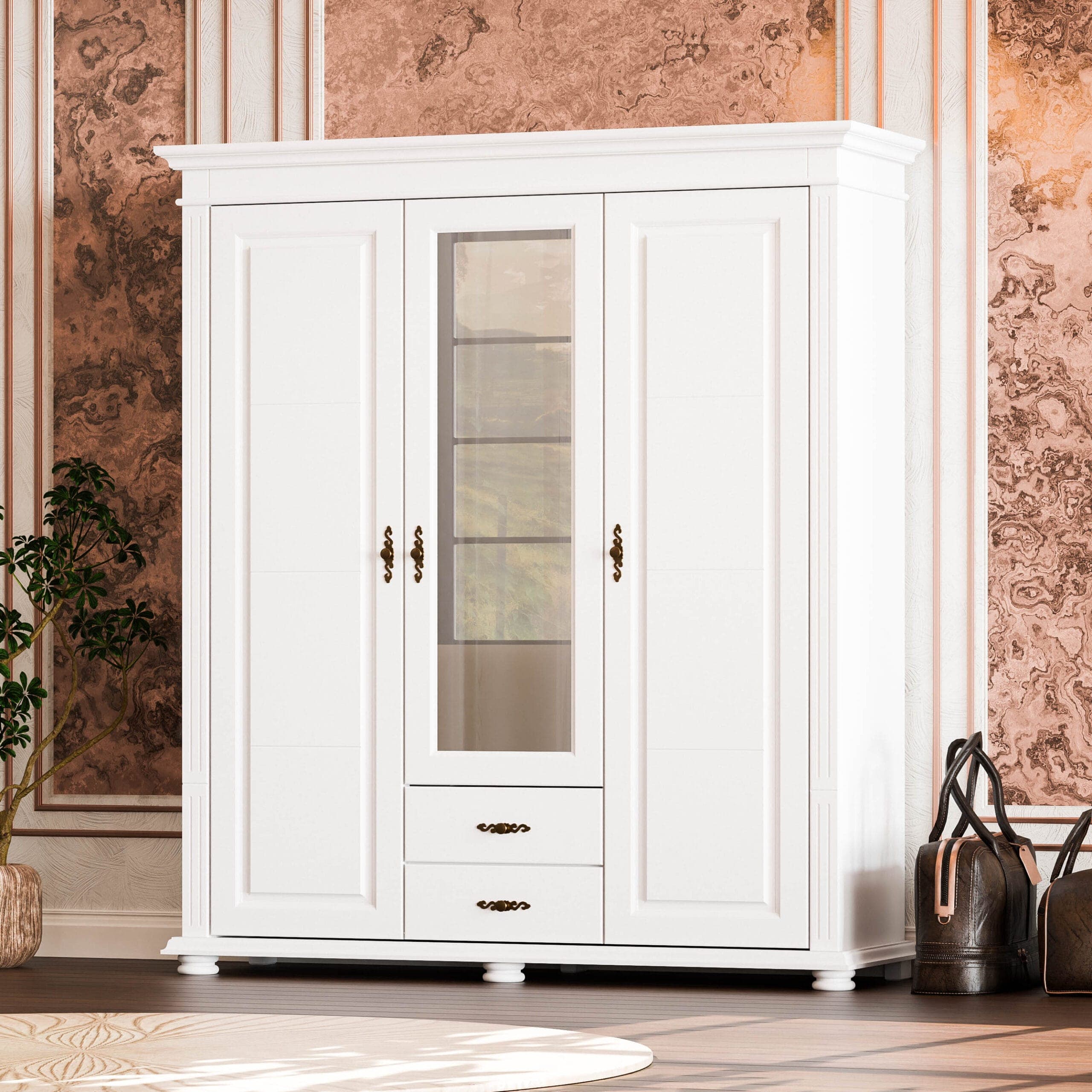 Armoire en bois massif « Skagen » à 3 portes et 2 tiroirs