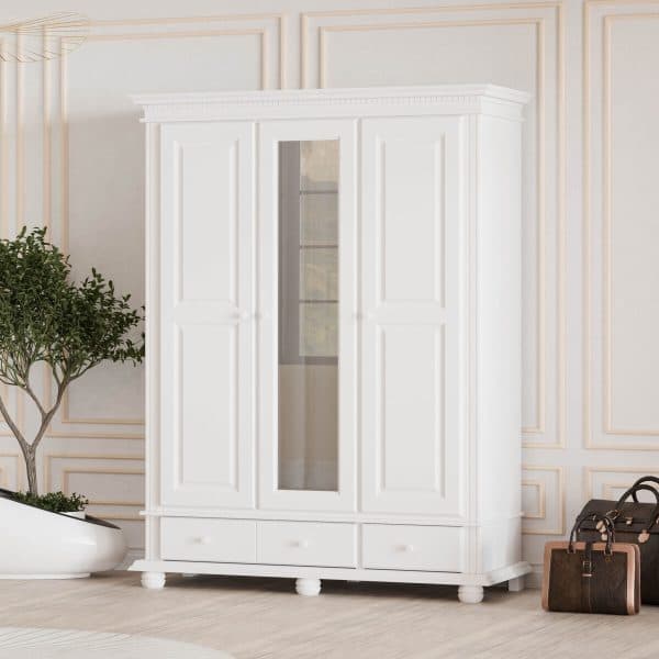 Armoire en bois massif Fjord à 3 portes, hauteur 220 cm