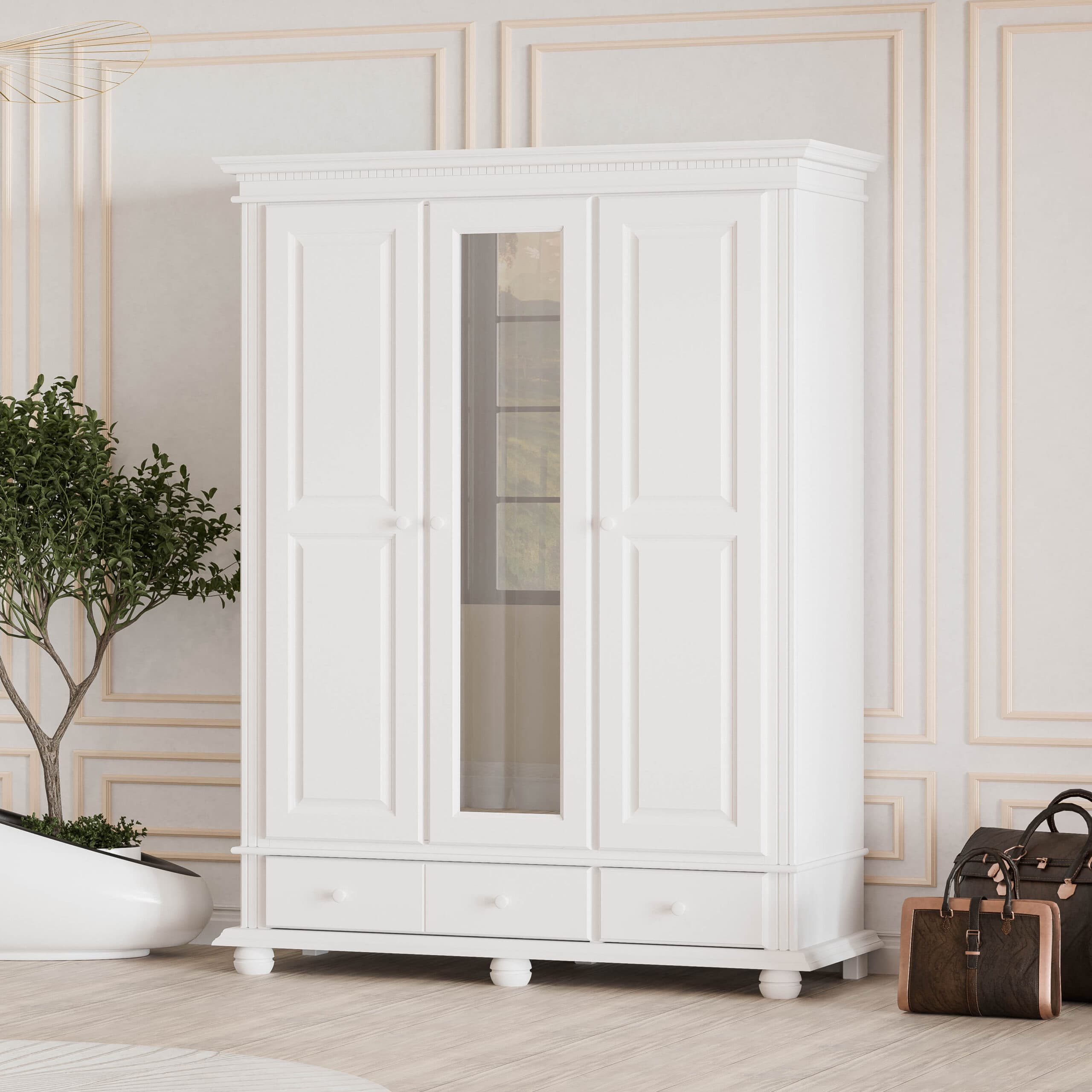 Armoire en bois massif Fjord à 3 portes, hauteur 220 cm