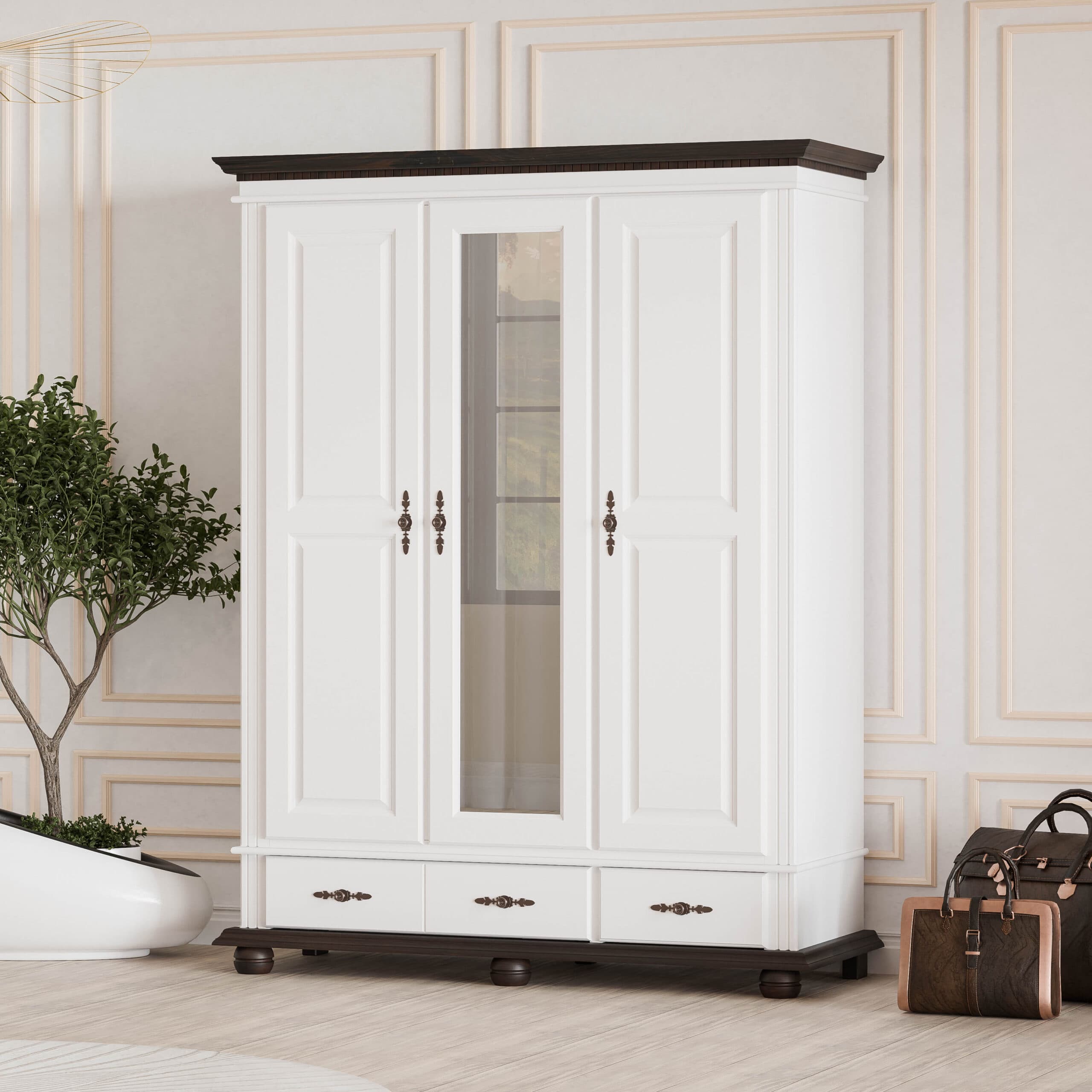 Armoire en bois massif Fjord à 3 portes, hauteur 220 cm