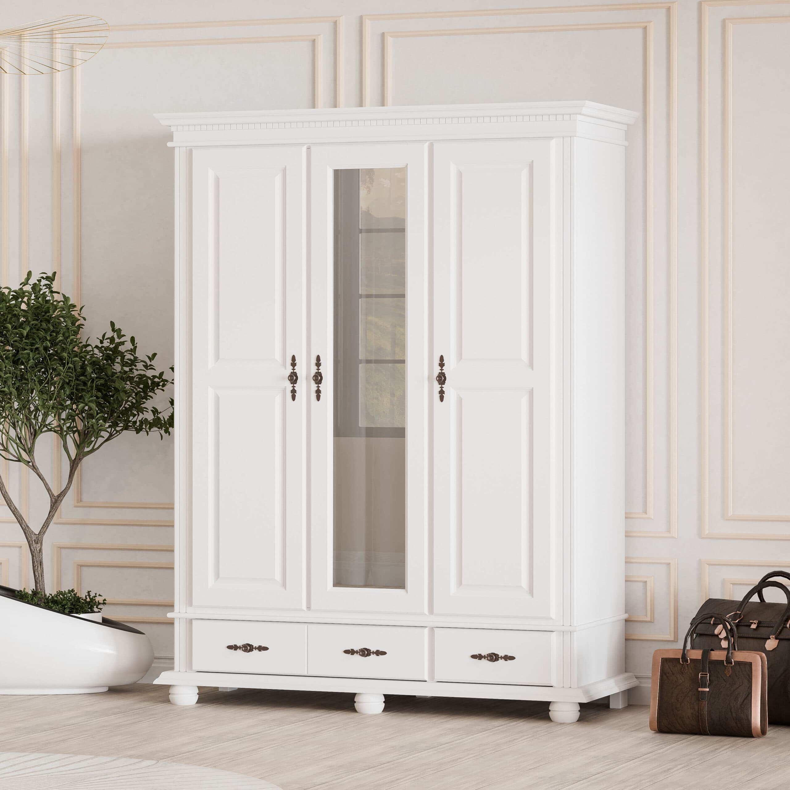 Armoire en bois massif Fjord à 3 portes, hauteur 220 cm