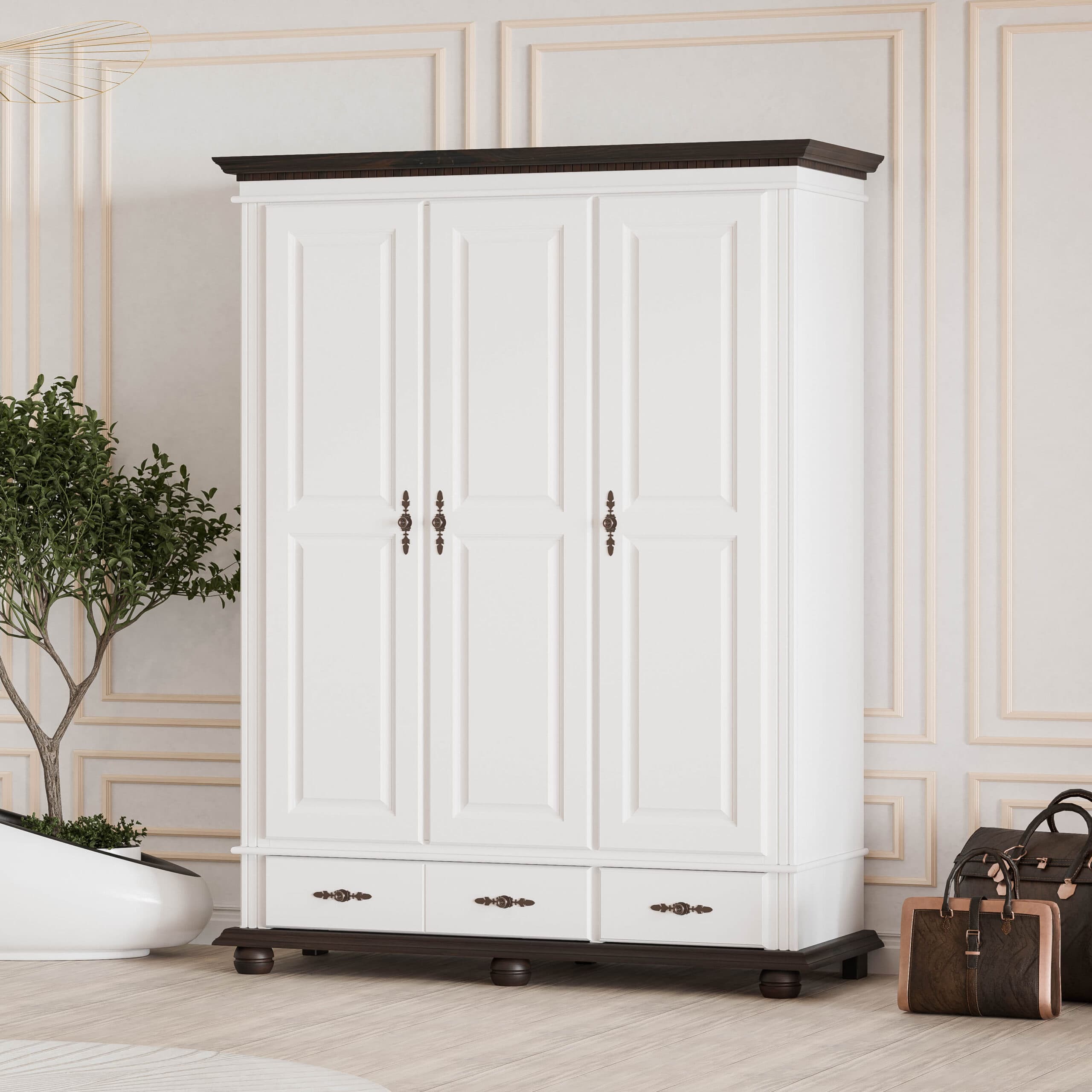 Armoire en bois massif Fjord à 3 portes, hauteur 220 cm