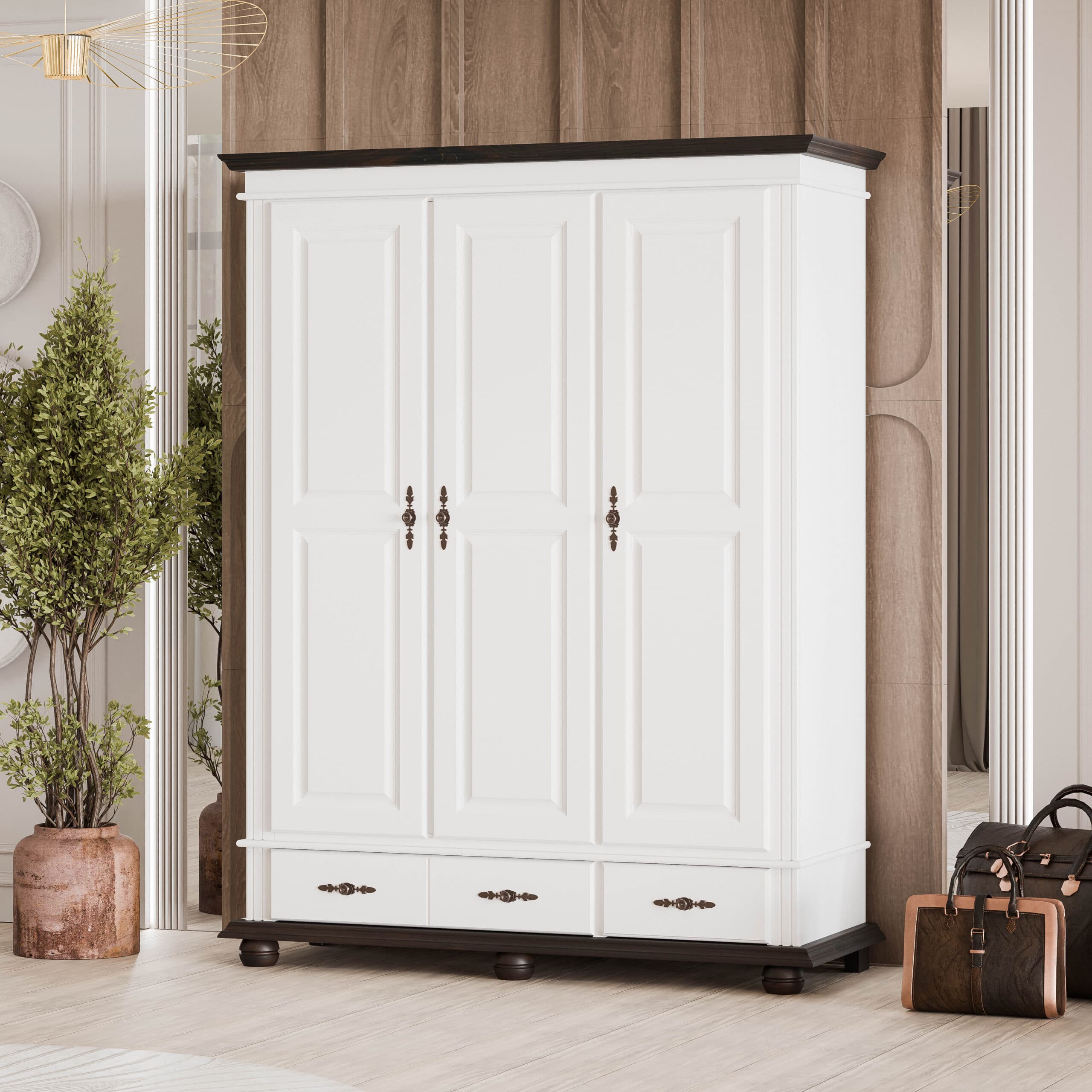 Armoire en bois massif Nordby à 3 portes, sans miroir