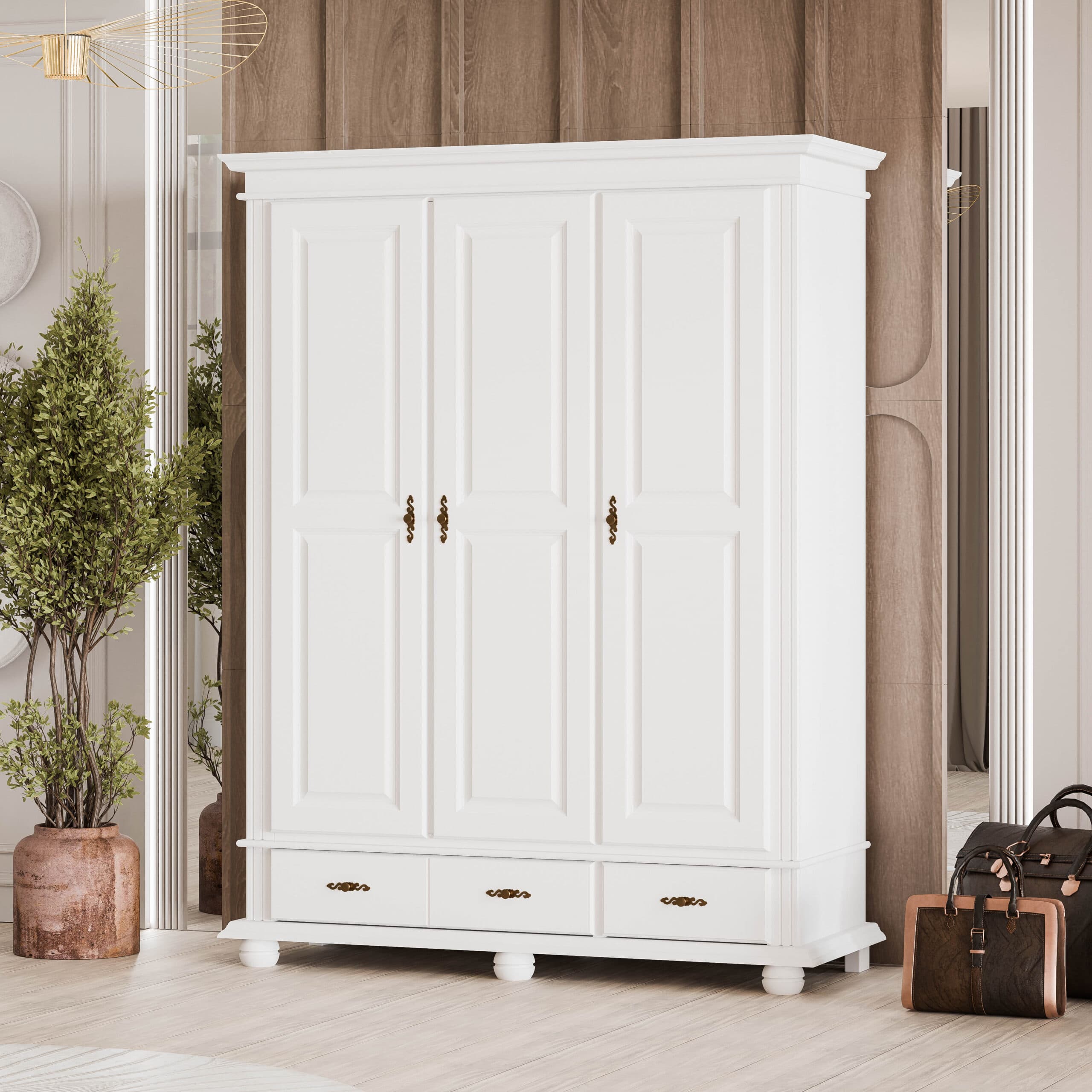Armoire en bois massif Nordby à 3 portes, sans miroir