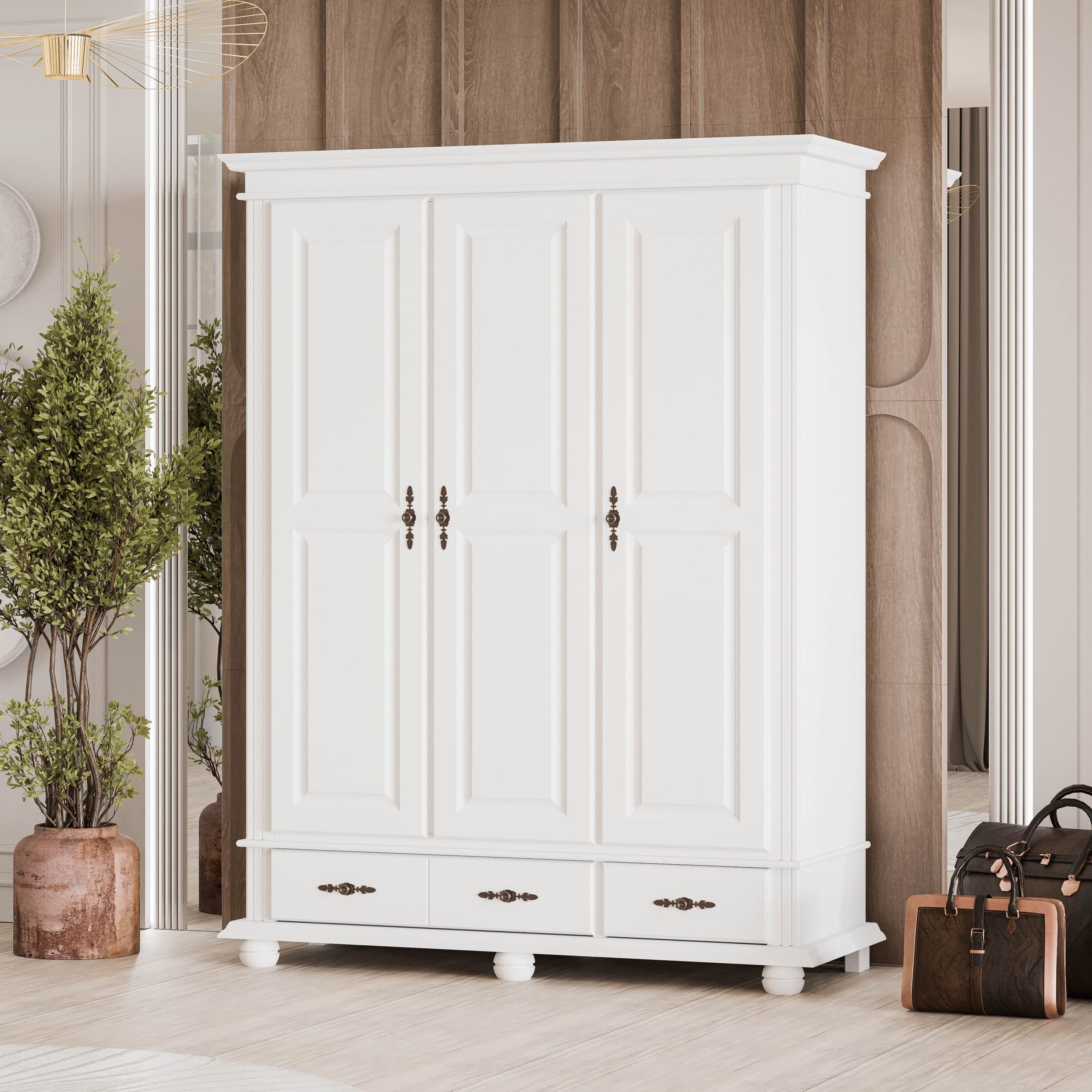 Armoire en bois massif Nordby à 3 portes, sans miroir