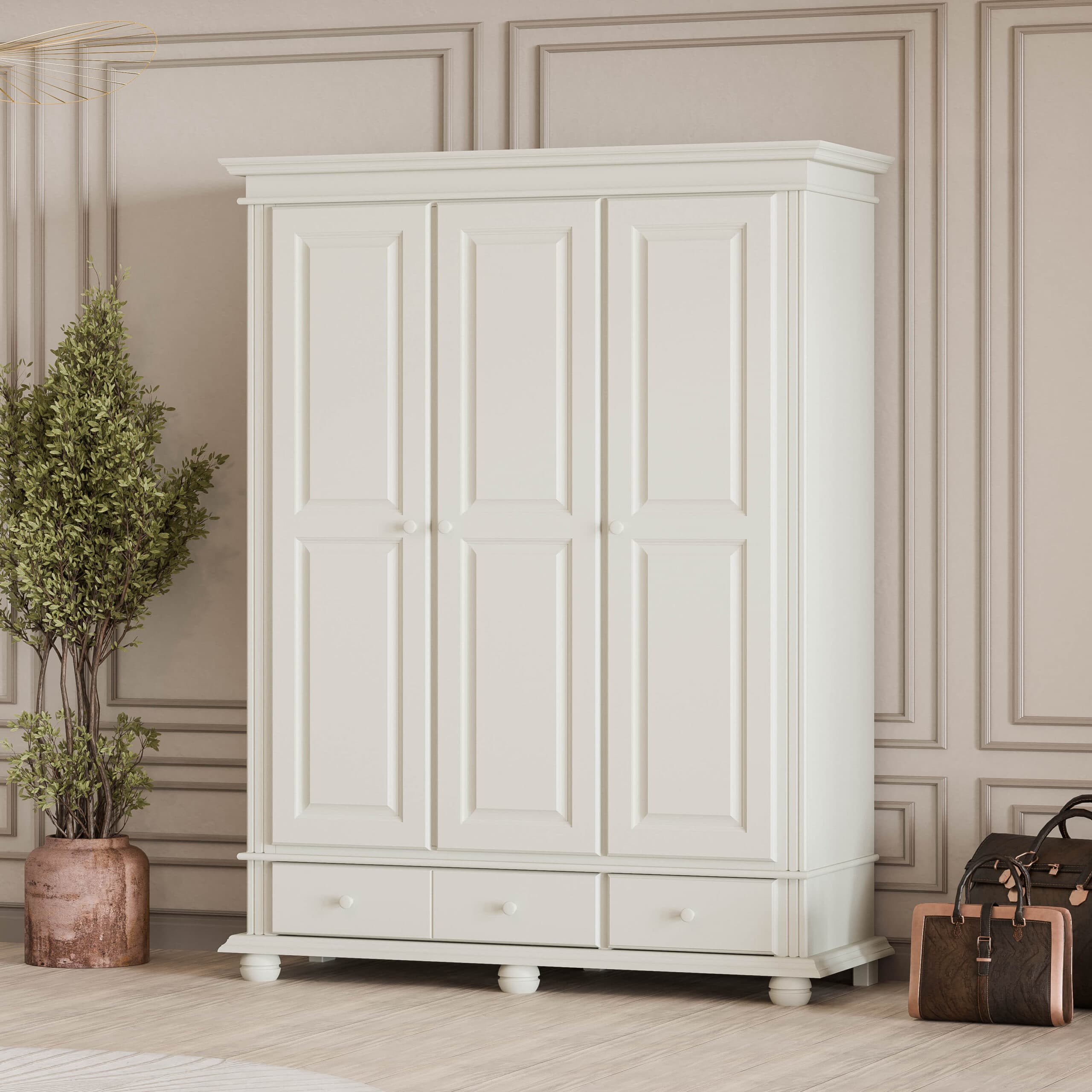 Armoire Nordby à 3 portes en bois massif, gris gravier