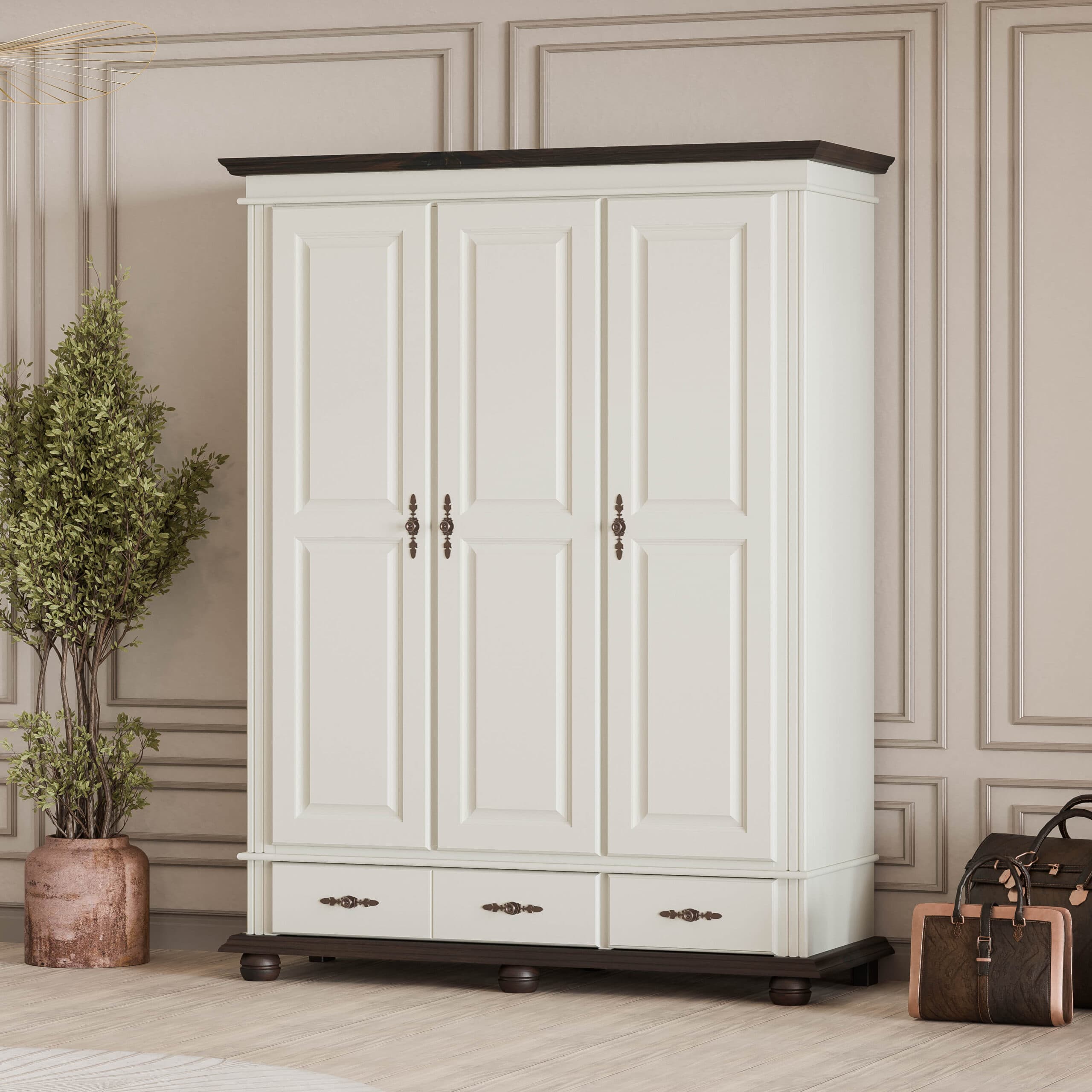 Armoire Nordby à 3 portes en bois massif, gris gravier