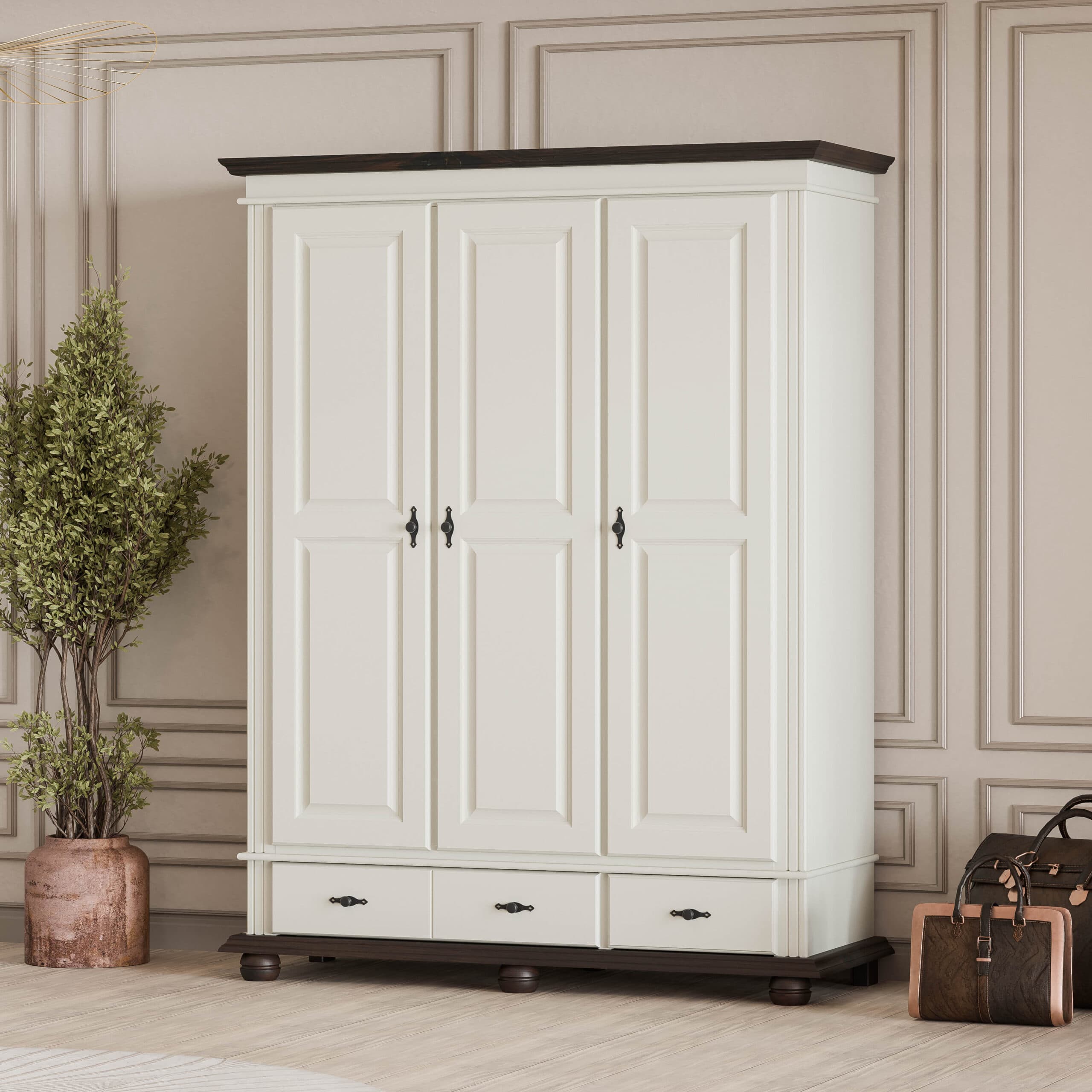 Armoire Nordby à 3 portes en bois massif, gris gravier