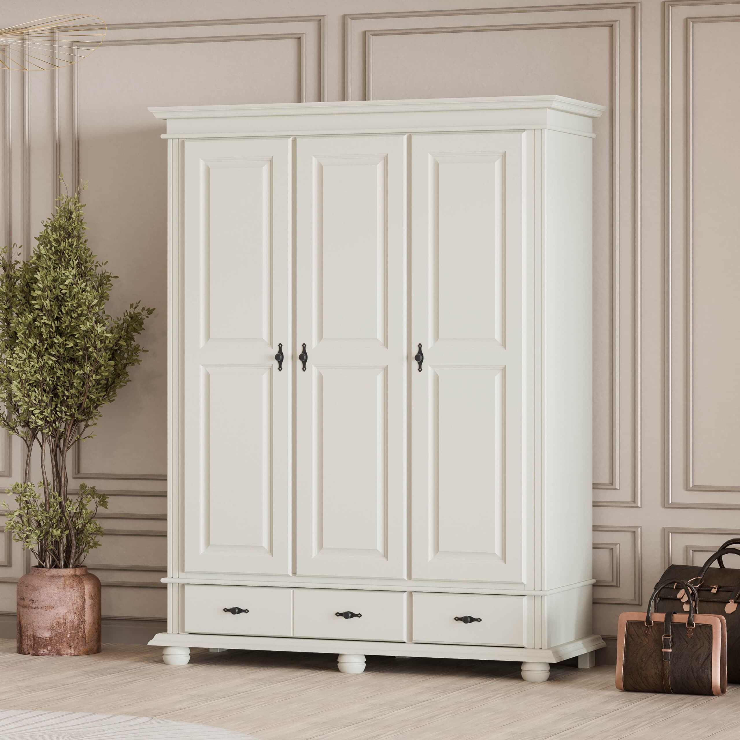 Armoire Nordby à 3 portes en bois massif, gris gravier