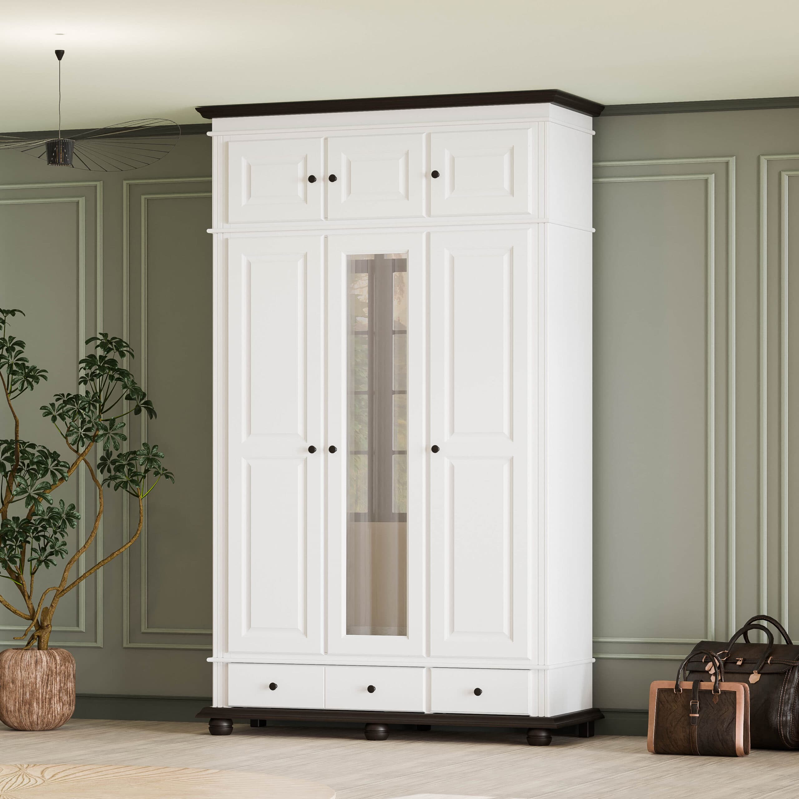 Armoire en bois massif Nordby à 3 portes et 2 tiroirs, 260 cm