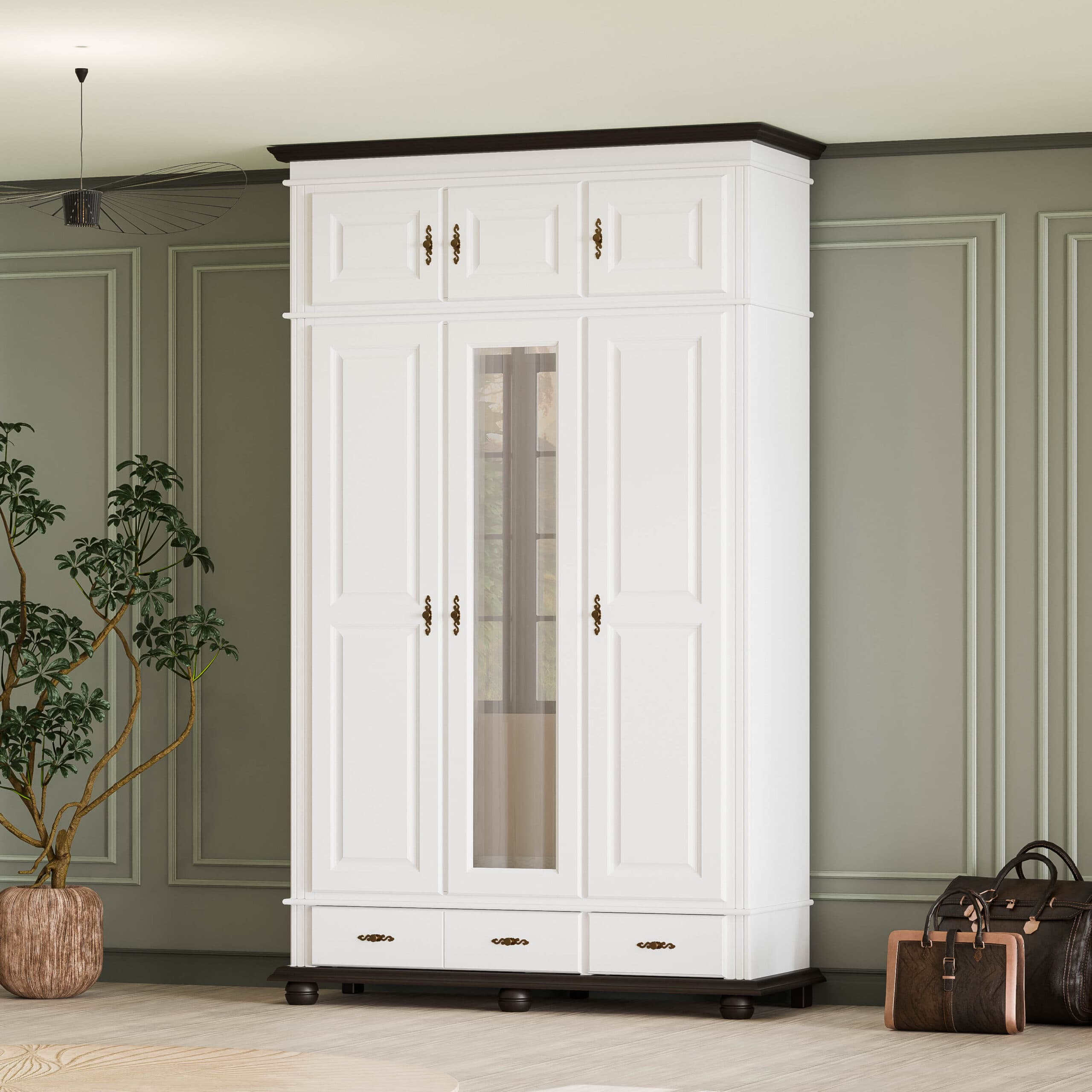Armoire en bois massif Nordby à 3 portes et 2 tiroirs, 260 cm