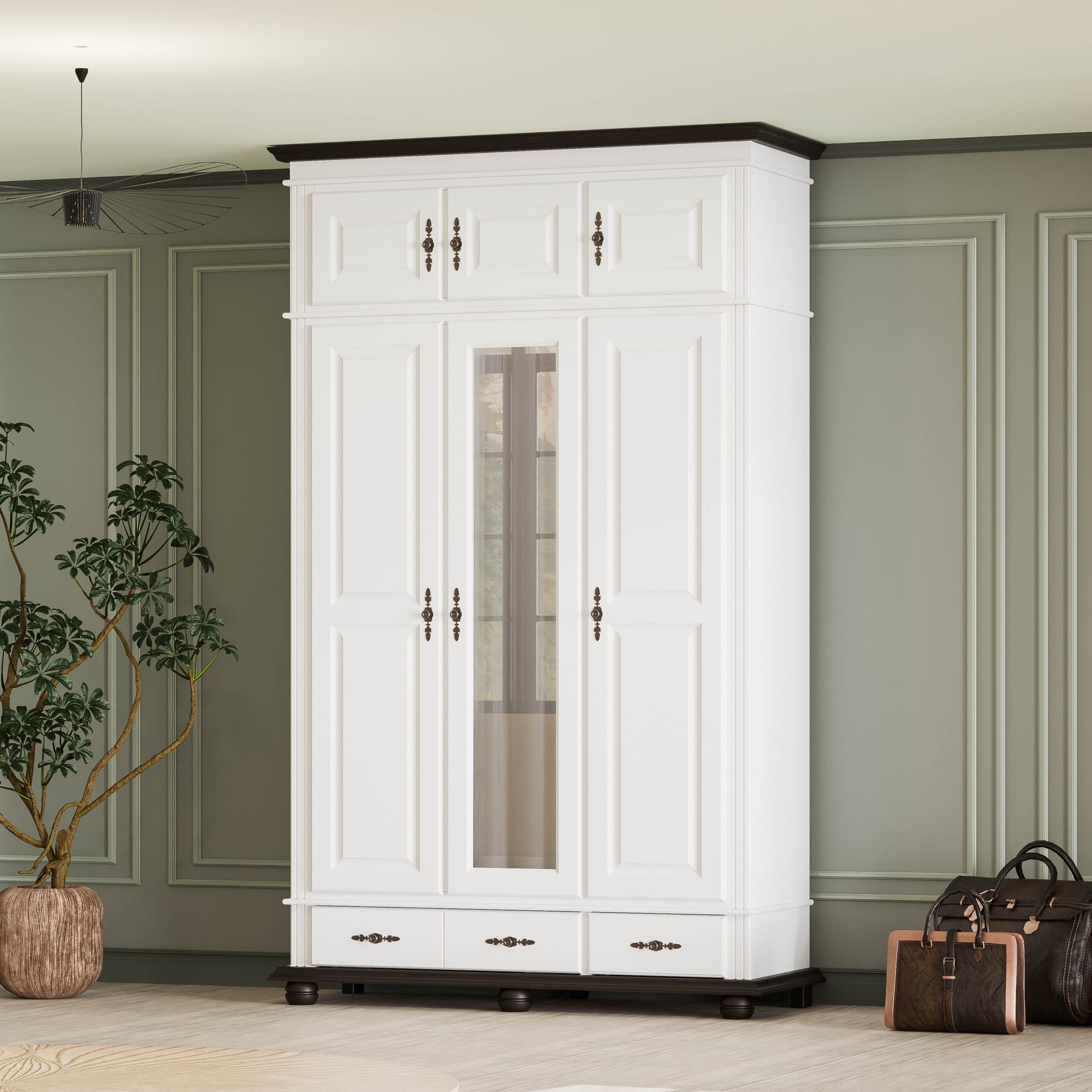 Armoire en bois massif Nordby à 3 portes et 2 tiroirs, 260 cm