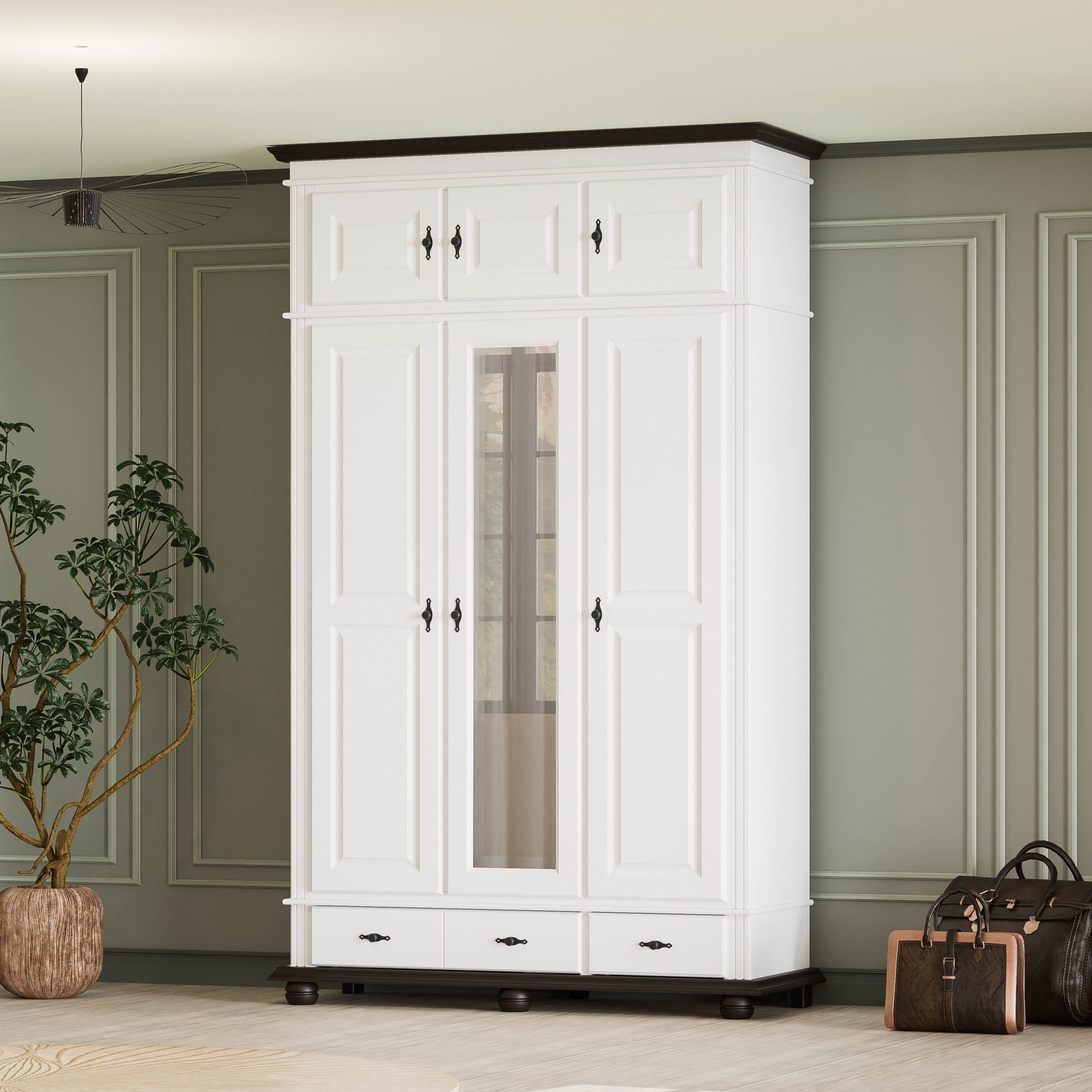 Armoire en bois massif Nordby à 3 portes et 2 tiroirs, 260 cm