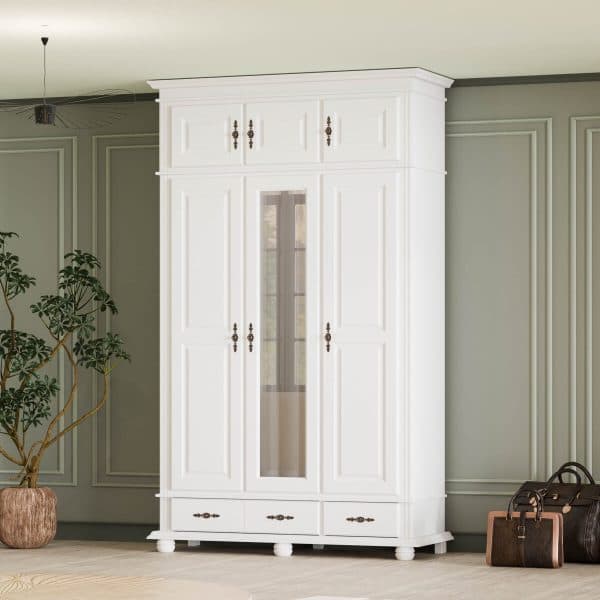 Armoire en bois massif Nordby à 3 portes et 2 tiroirs, 260 cm