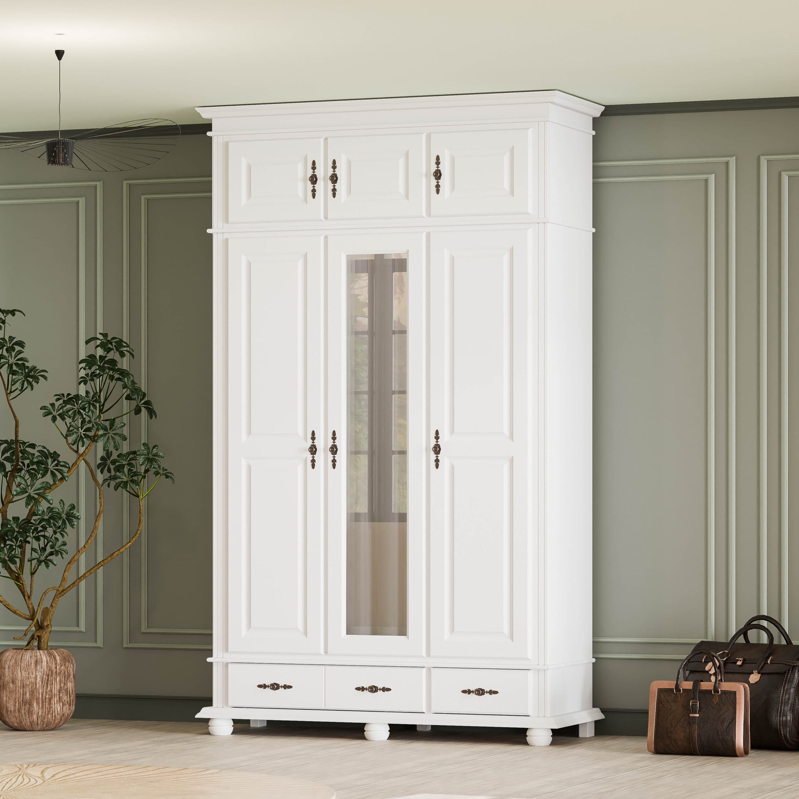 Armoire en bois massif Nordby à 3 portes et 2 tiroirs, 260 cm