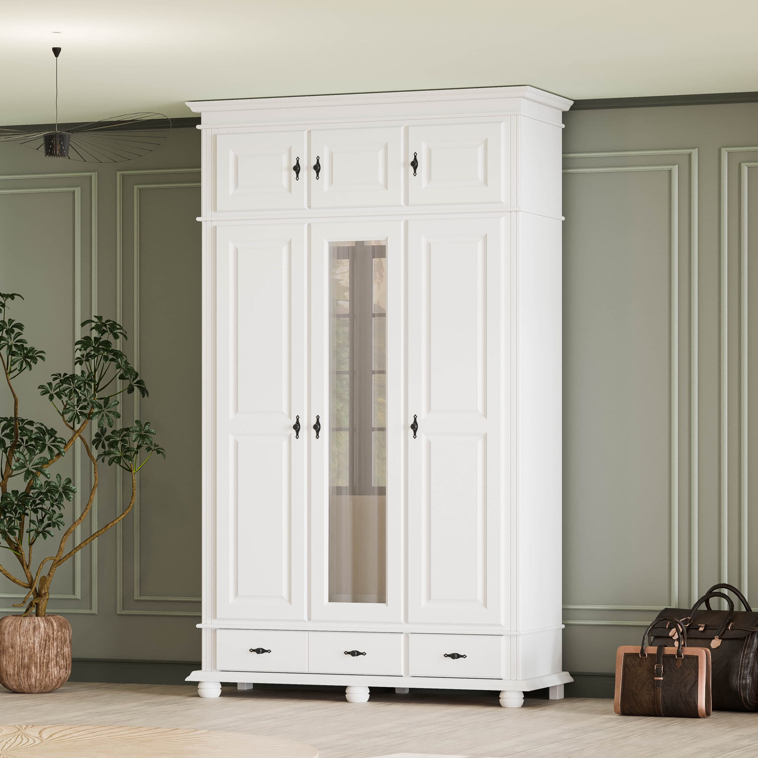 Armoire en bois massif Nordby à 3 portes et 2 tiroirs, 260 cm