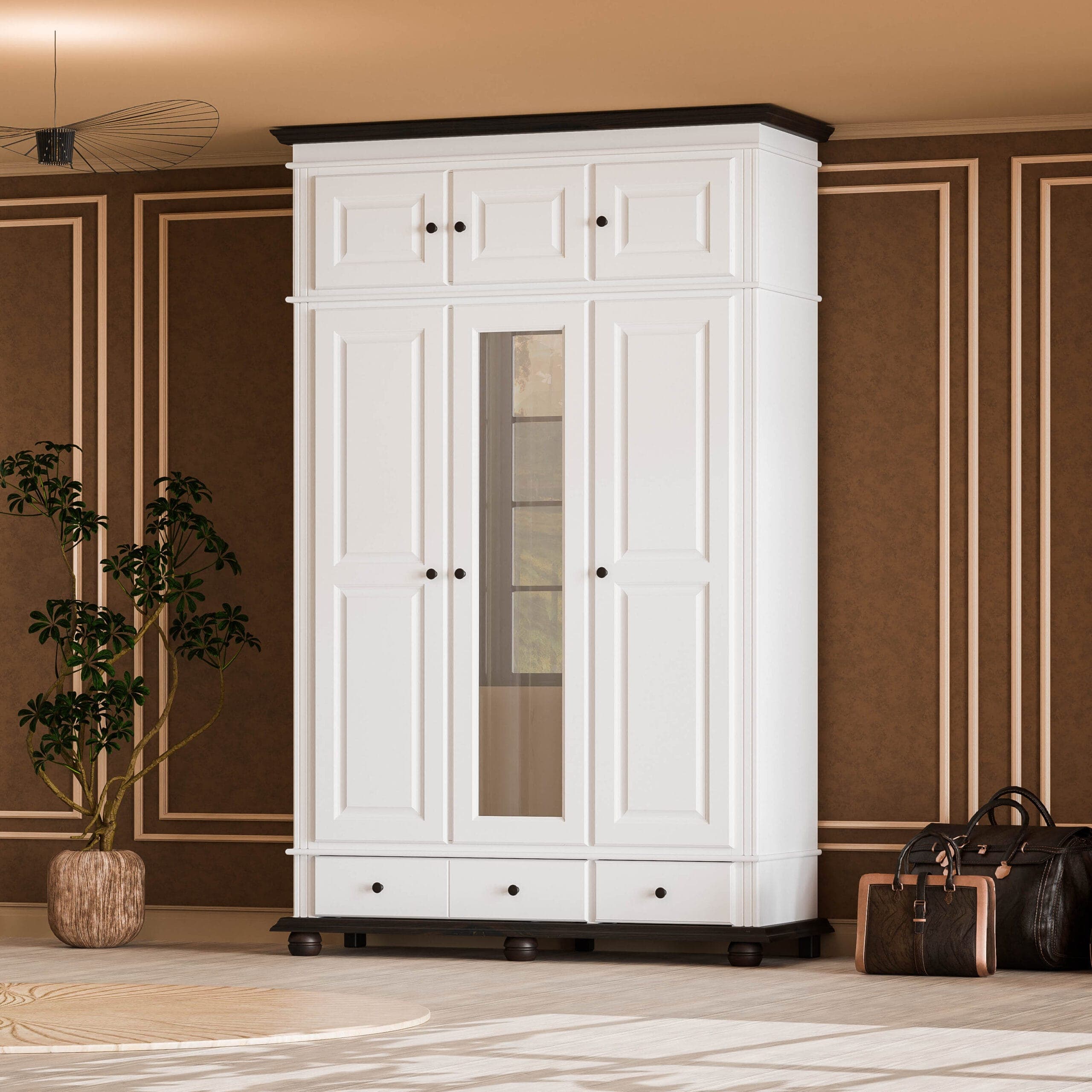 Armoire en bois massif « Nordby » à 3 portes avec élément supérieur