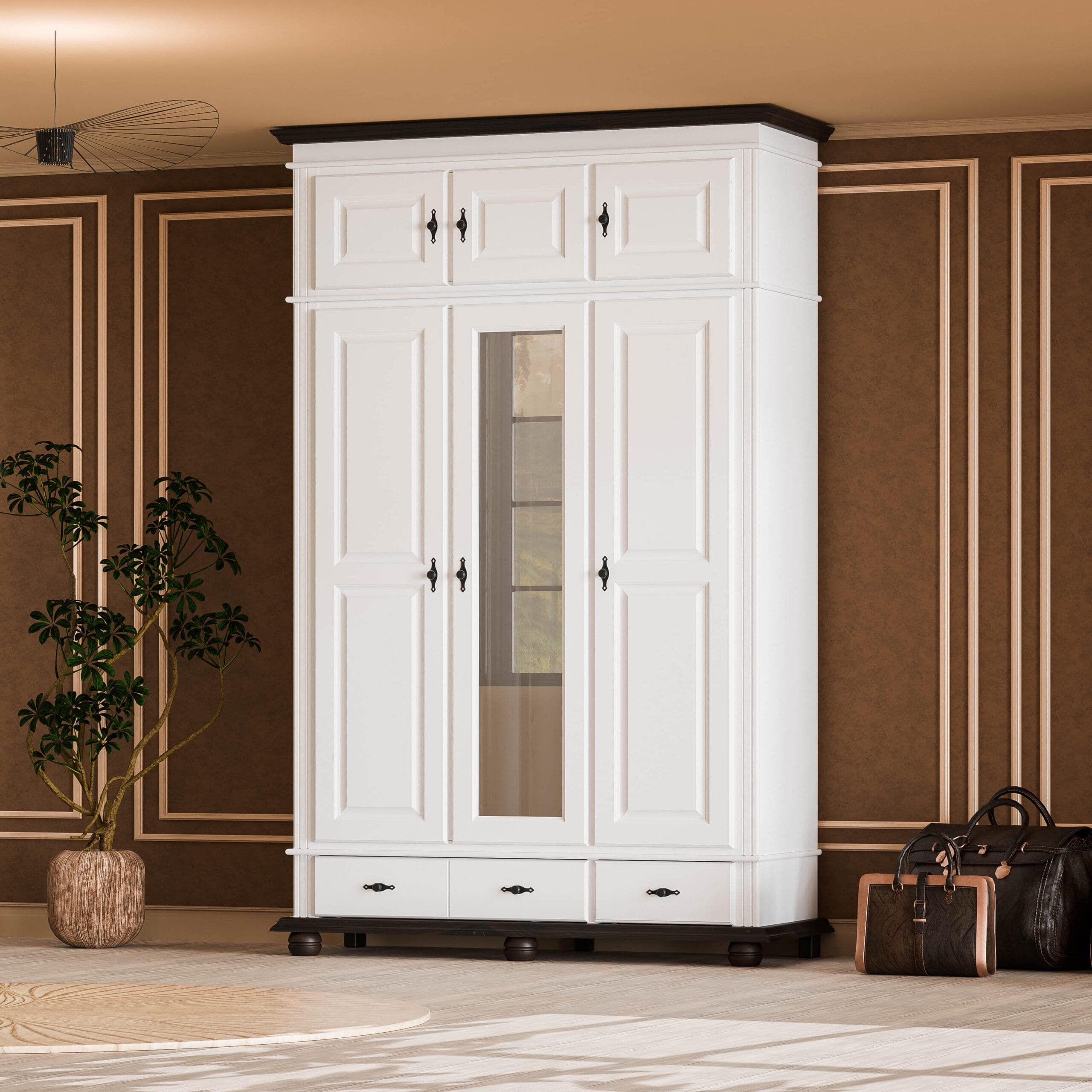 Armoire en bois massif « Nordby » à 3 portes avec élément supérieur