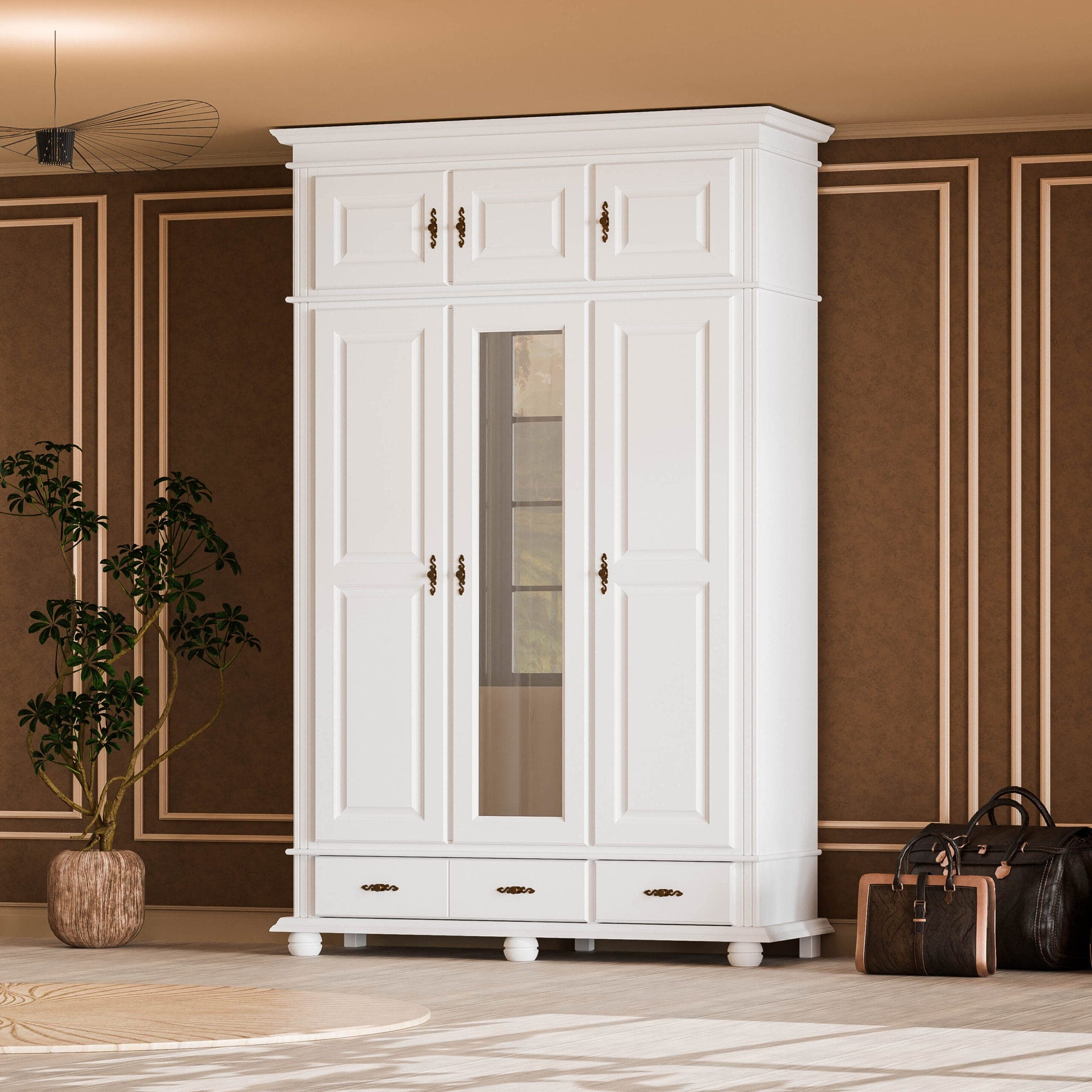 Armoire en bois massif « Nordby » à 3 portes avec élément supérieur