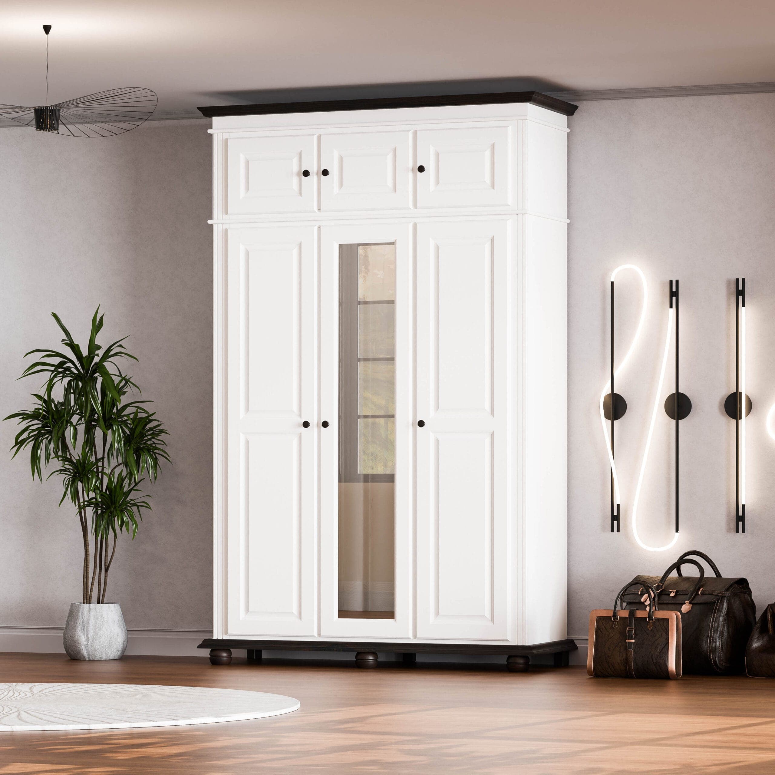 Armoire en bois massif Nordby, à 3 portes avec élément supérieur