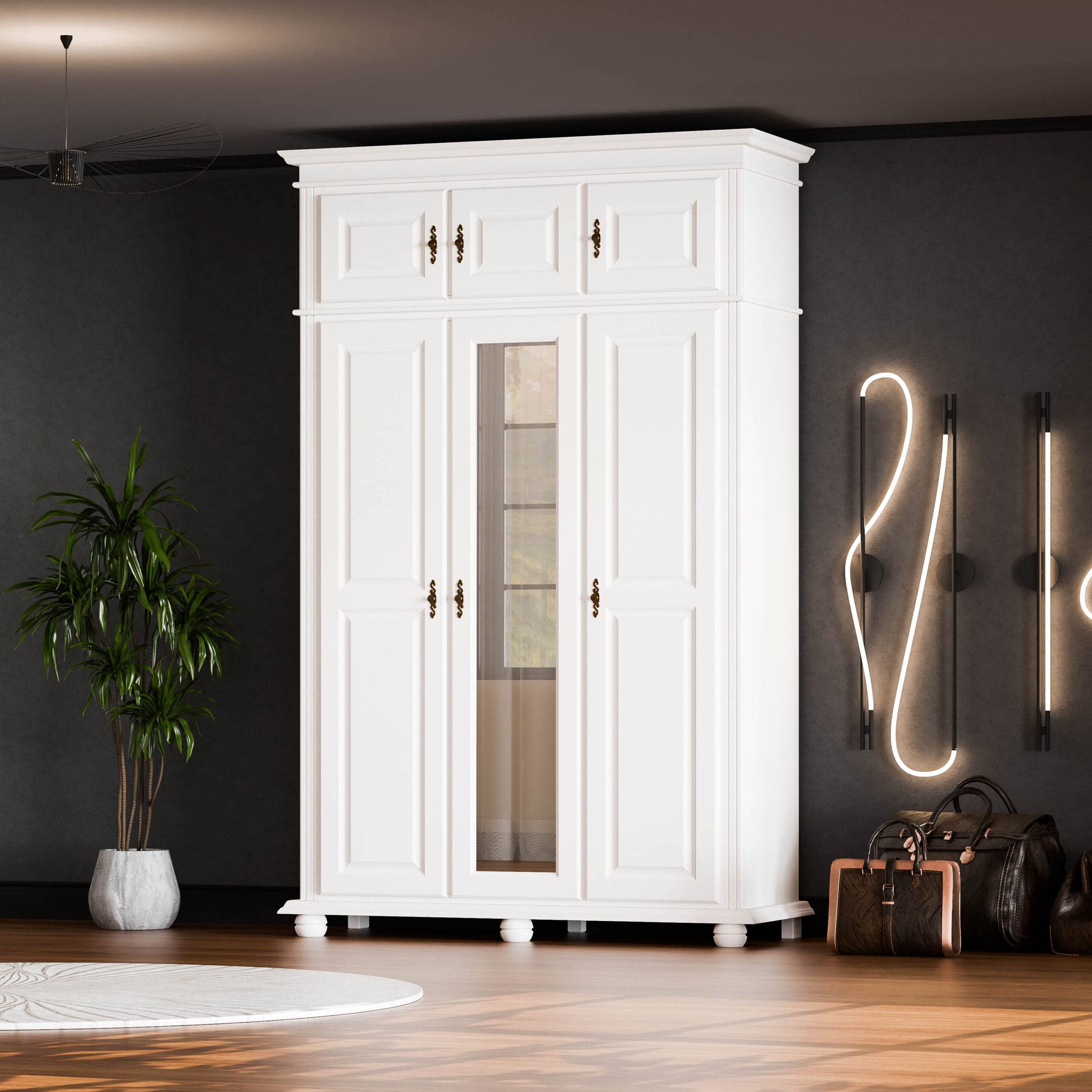 Armoire en bois massif Nordby, à 3 portes avec élément supérieur
