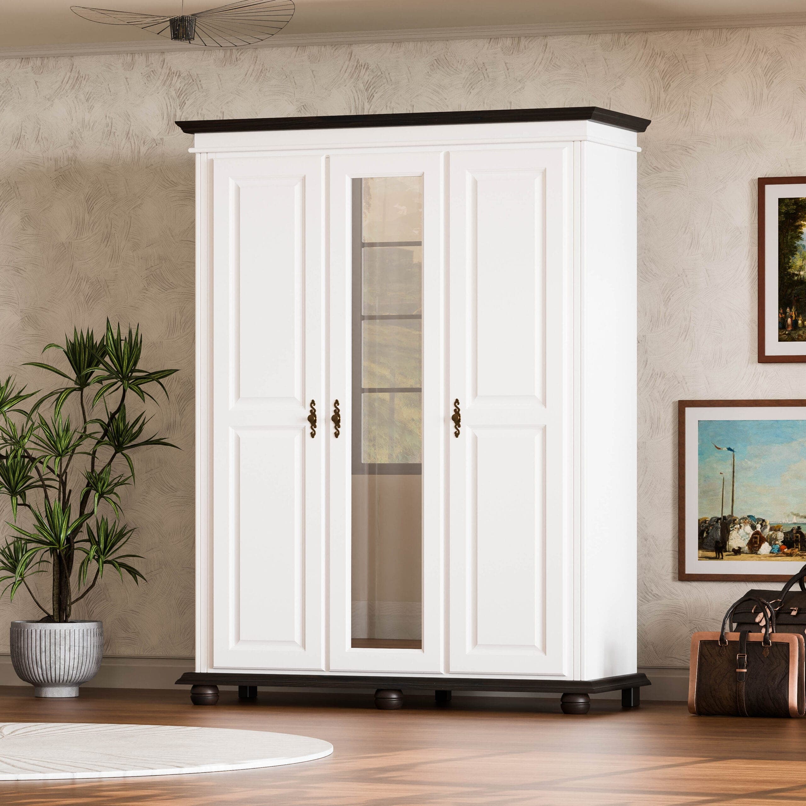 Armoire en bois massif Nordby, à 3 portes, sans tiroirs