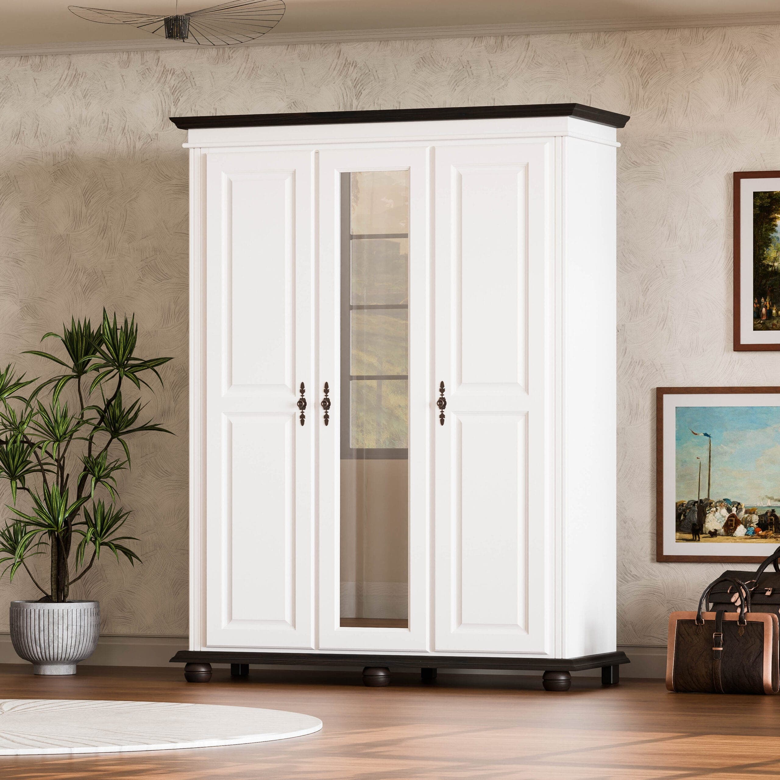 Armoire en bois massif Nordby, à 3 portes, sans tiroirs