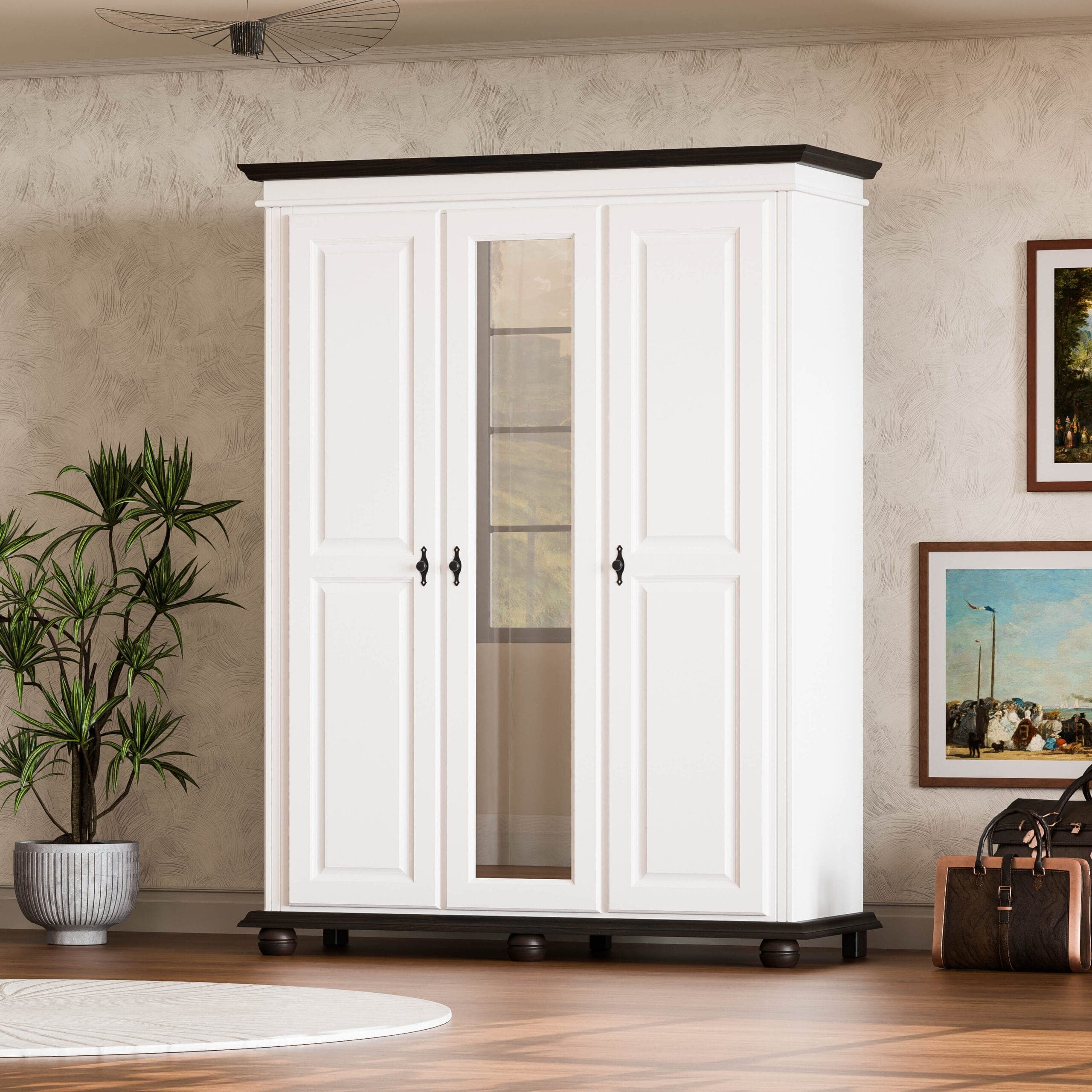 Armoire en bois massif Nordby, à 3 portes, sans tiroirs