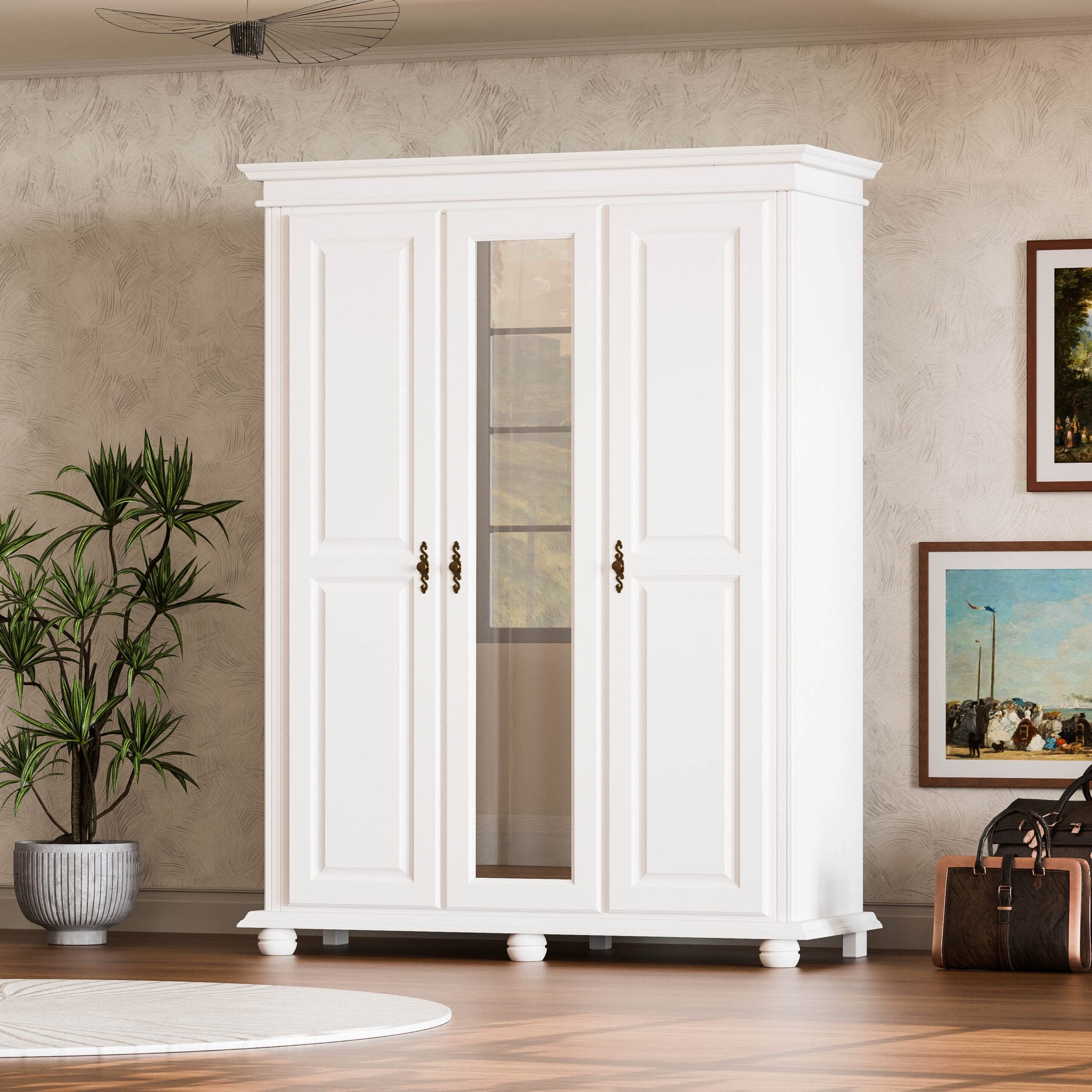 Armoire en bois massif Nordby, à 3 portes, sans tiroirs