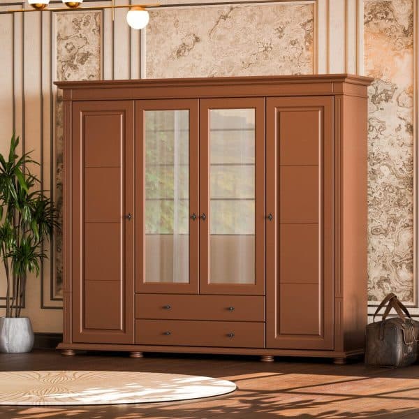 Armoire en bois massif « Skagen » à 4 portes et 2 tiroirs, couleur chocolat