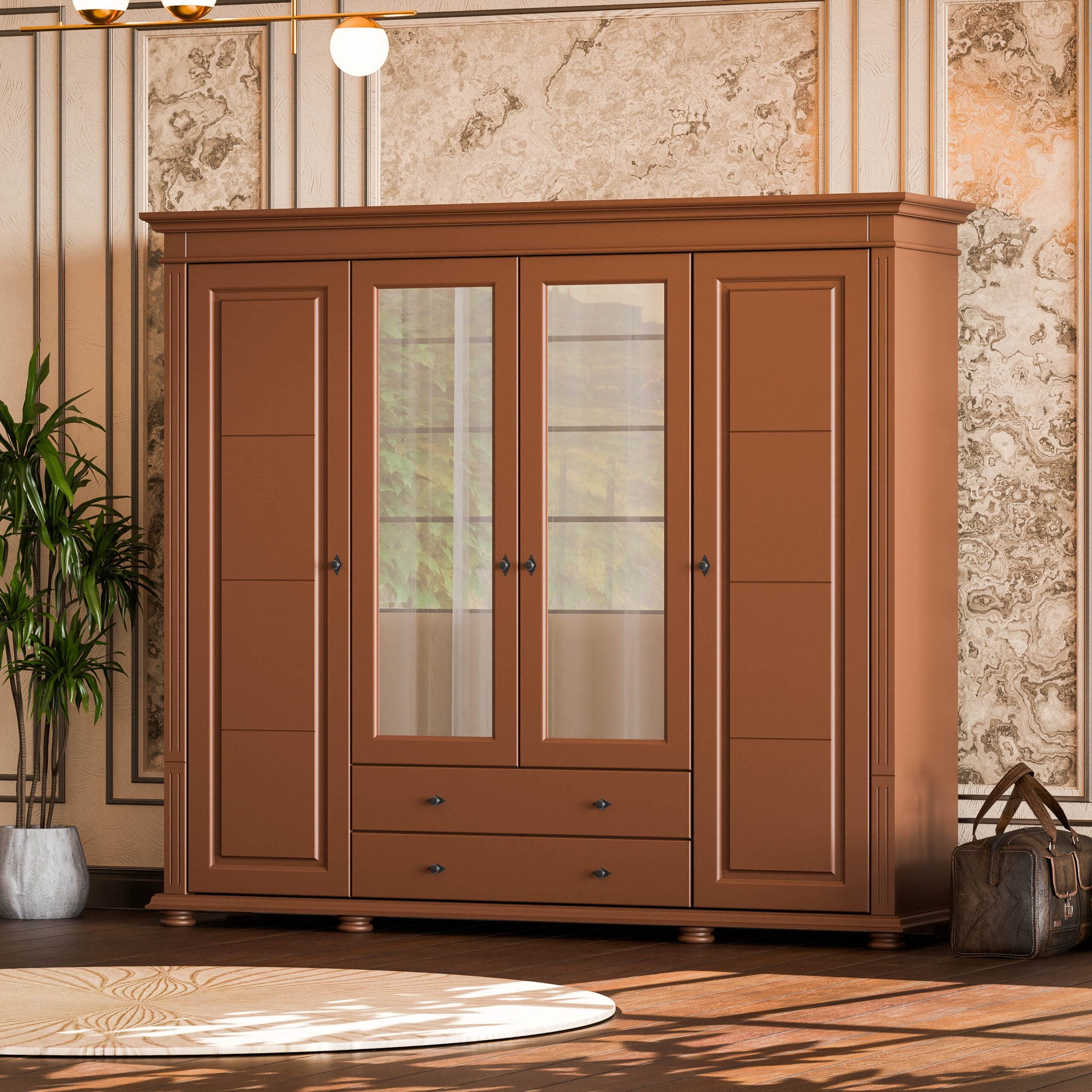 Armoire en bois massif « Skagen » à 4 portes et 2 tiroirs, couleur chocolat