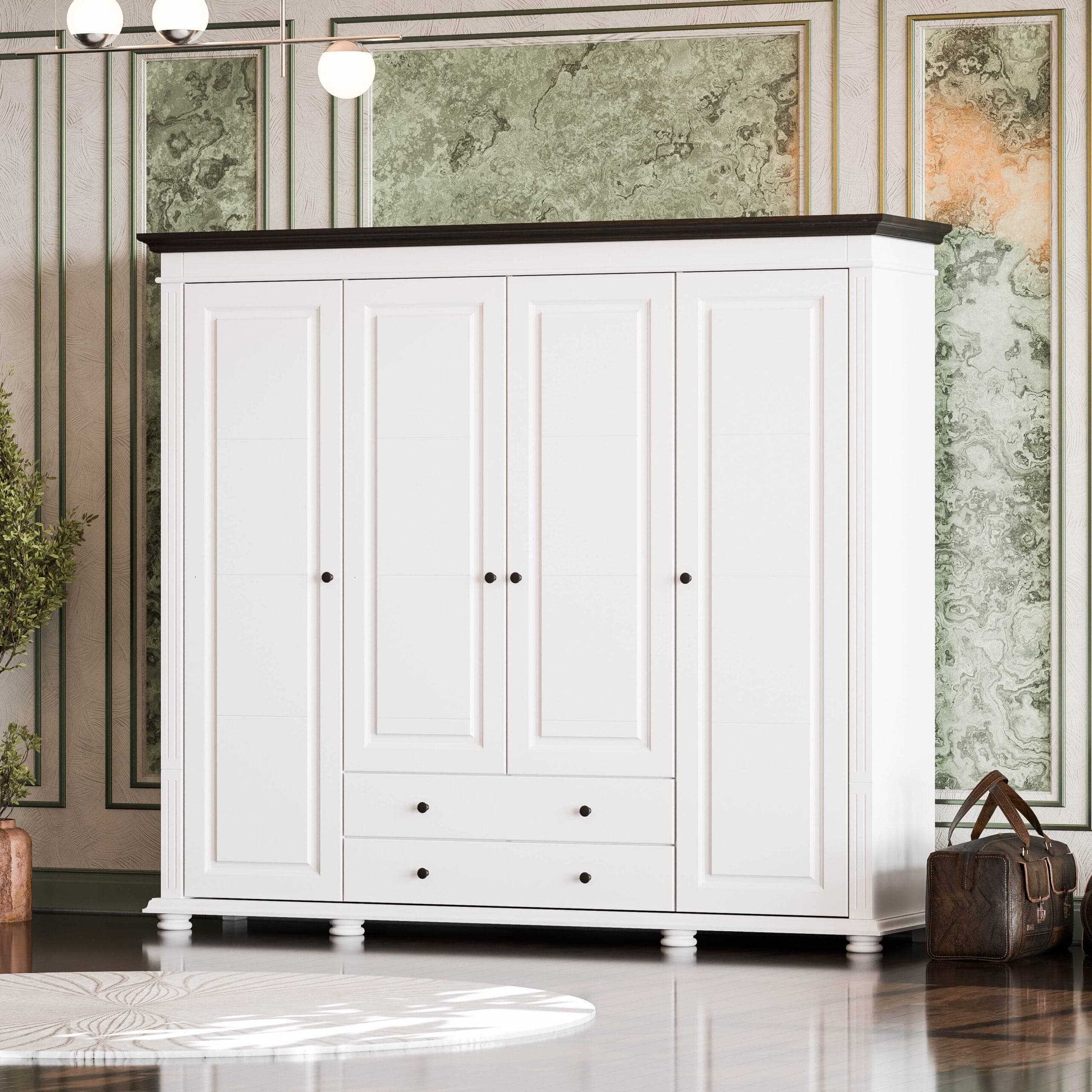 Armoire en bois massif Skagen, 4 portes, sans miroir