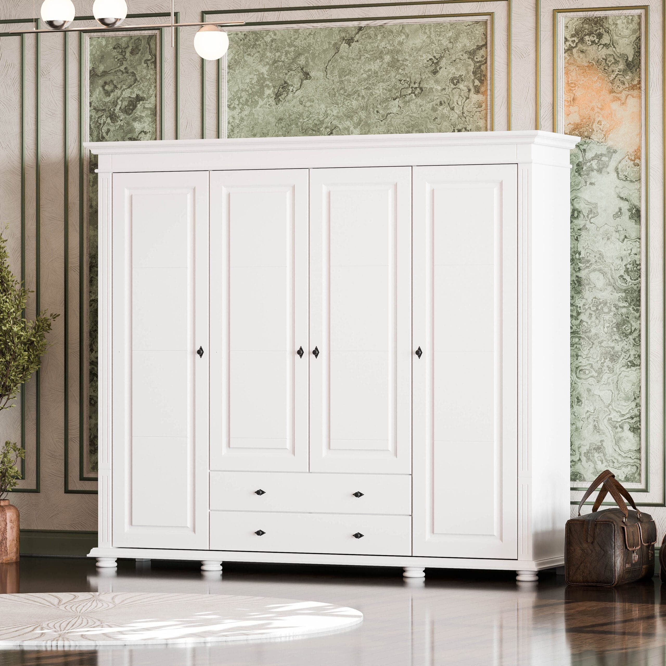 Armoire en bois massif Skagen, 4 portes, sans miroir