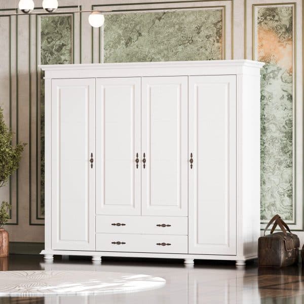 Armoire en bois massif Skagen, 4 portes, sans miroir