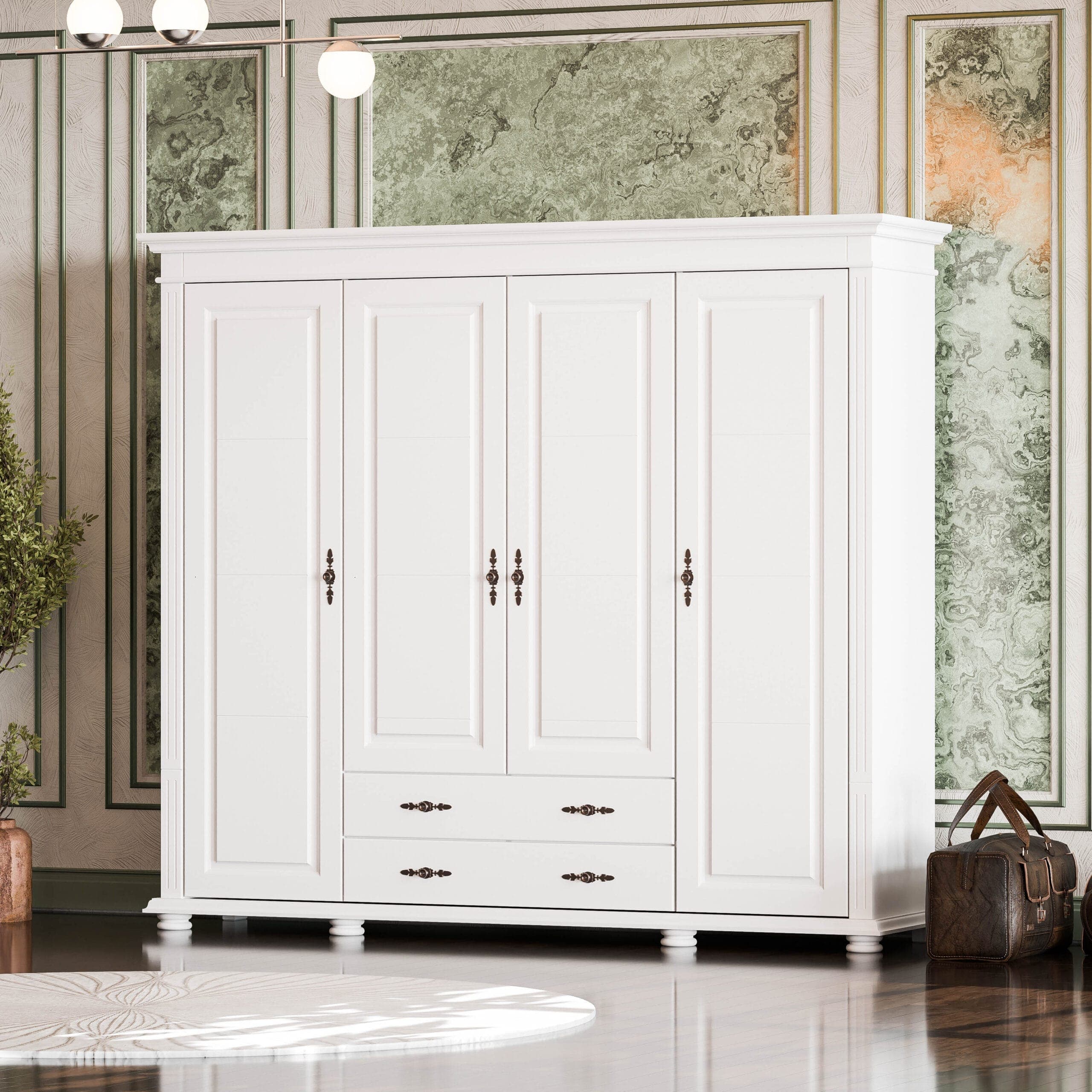 Armoire en bois massif Skagen, 4 portes, sans miroir