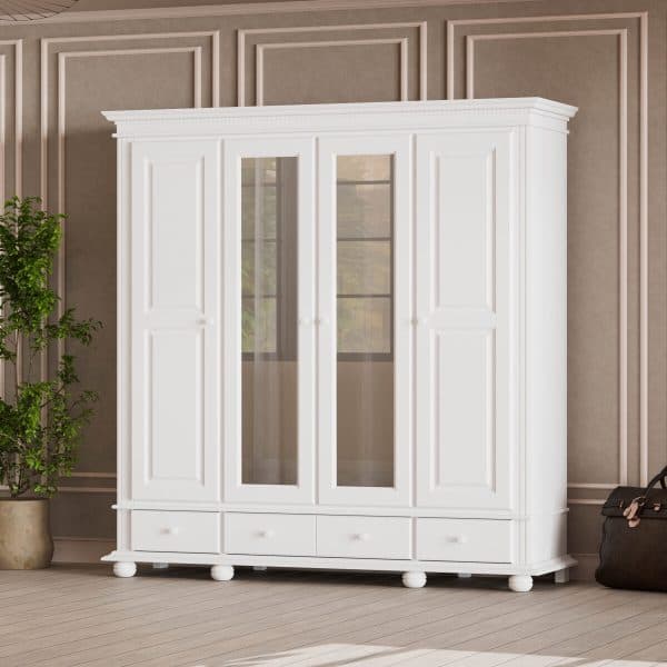 Armoire en bois massif « Fjord » à 4 portes et 3 tiroirs