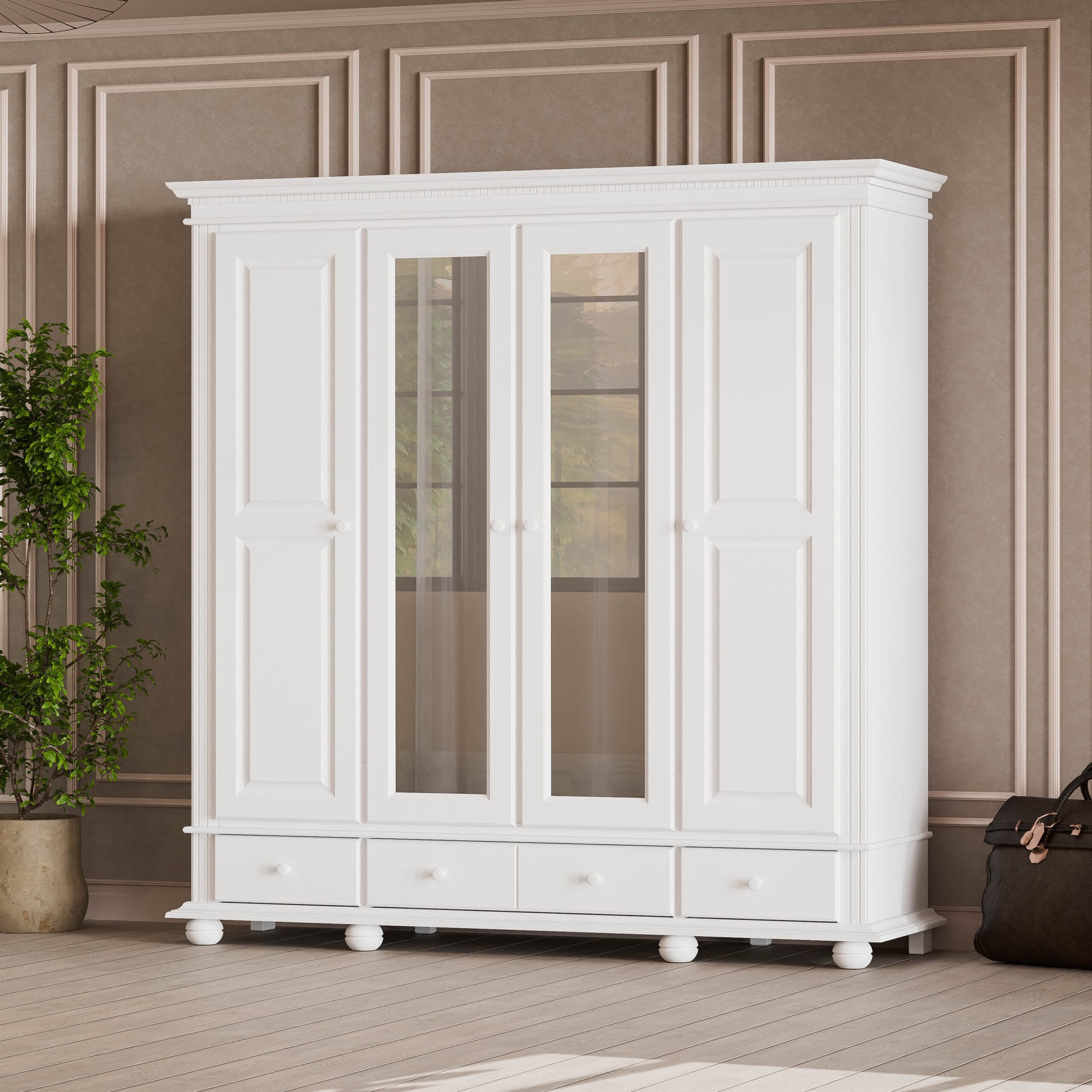 Armoire en bois massif « Fjord » à 4 portes et 3 tiroirs