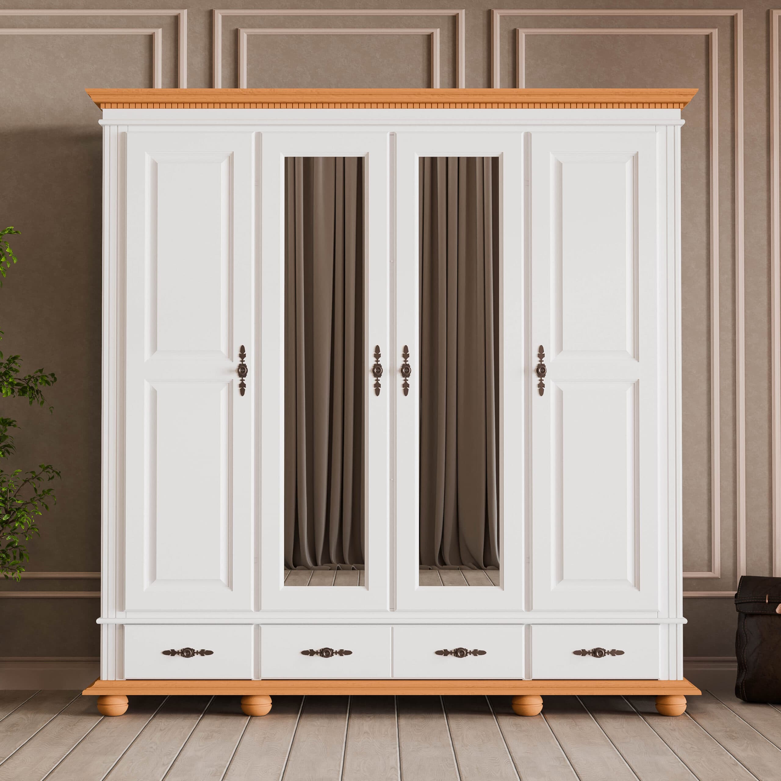 Armoire en bois massif « Fjord » à 4 portes et 3 tiroirs