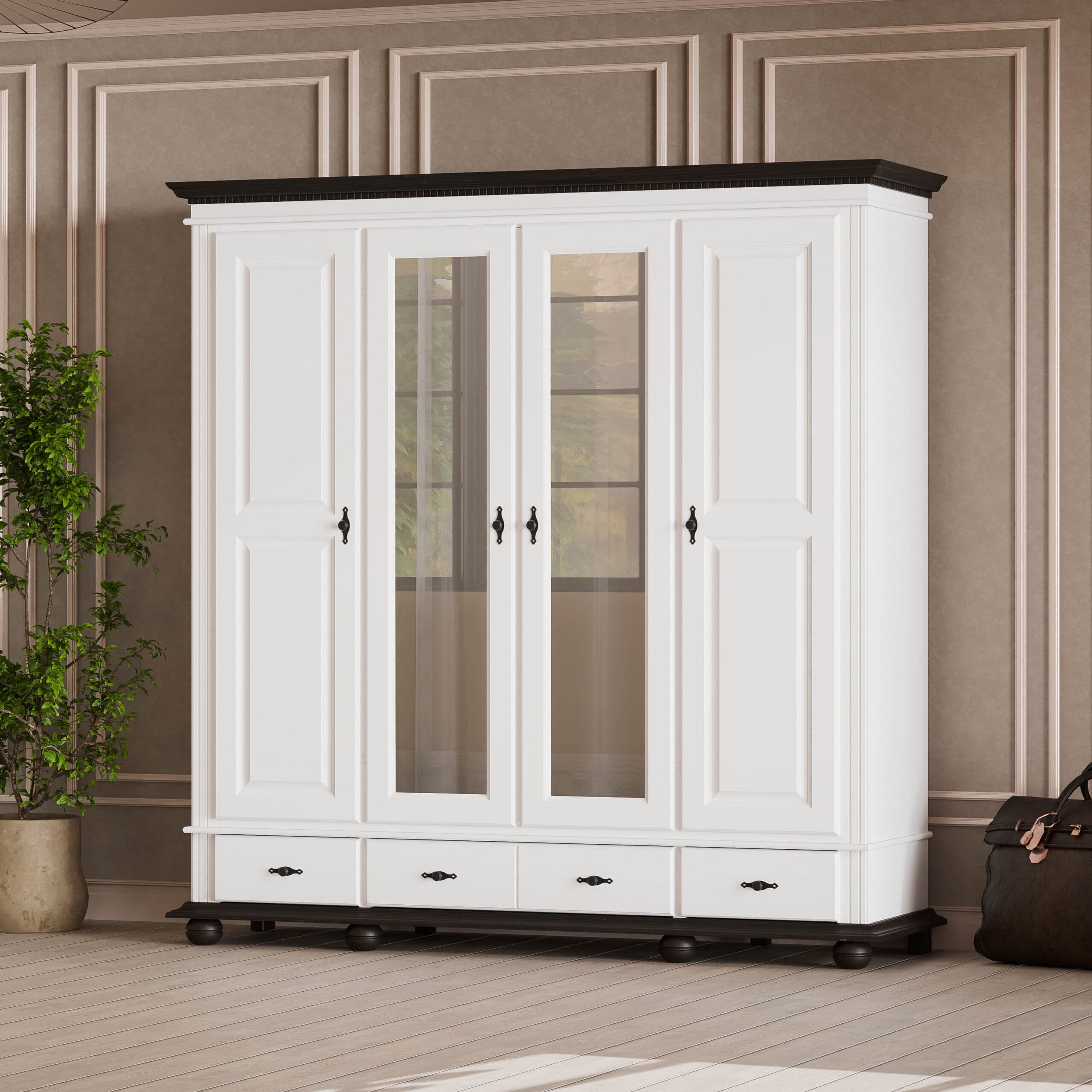 Armoire en bois massif « Fjord » à 4 portes et 3 tiroirs