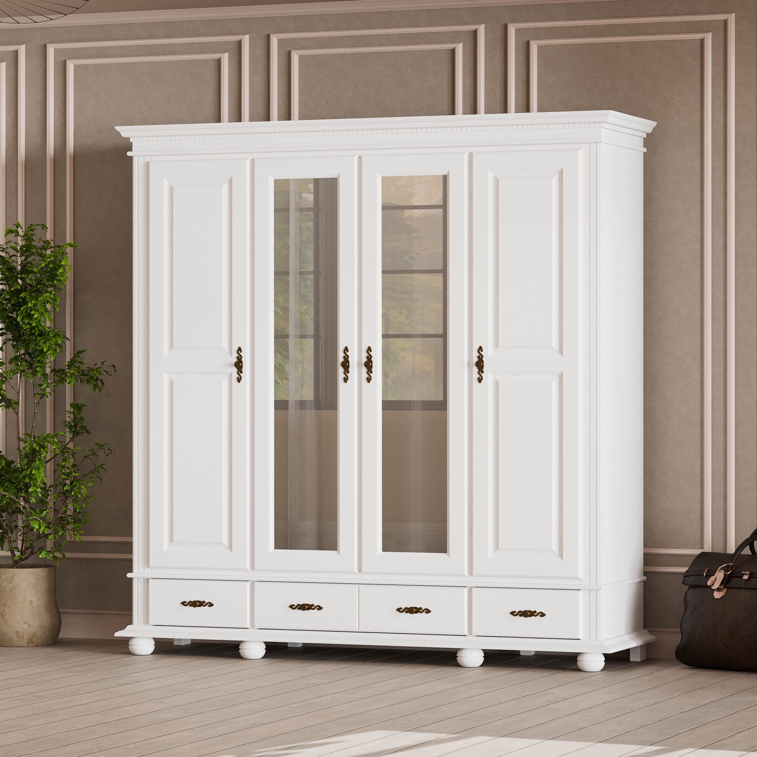 Armoire en bois massif « Fjord » à 4 portes et 3 tiroirs