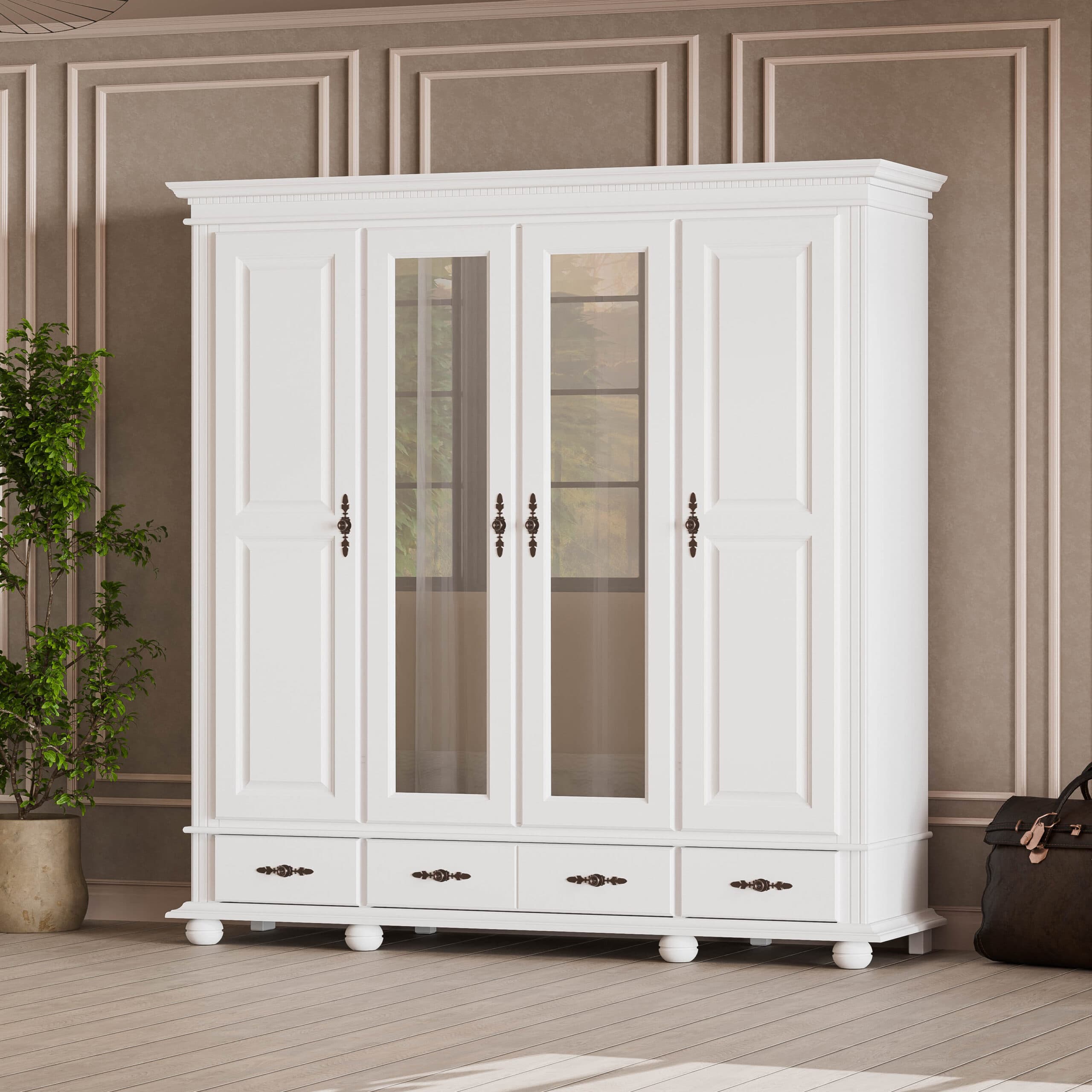 Armoire en bois massif « Fjord » à 4 portes et 3 tiroirs