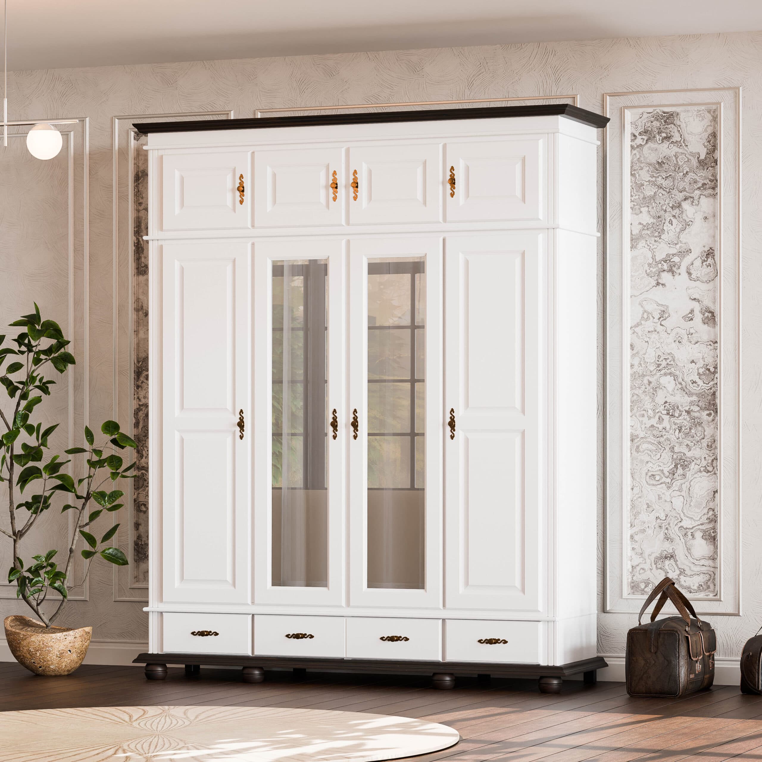 Armoire en bois massif Nordby à 4 portes, hauteur 260 cm